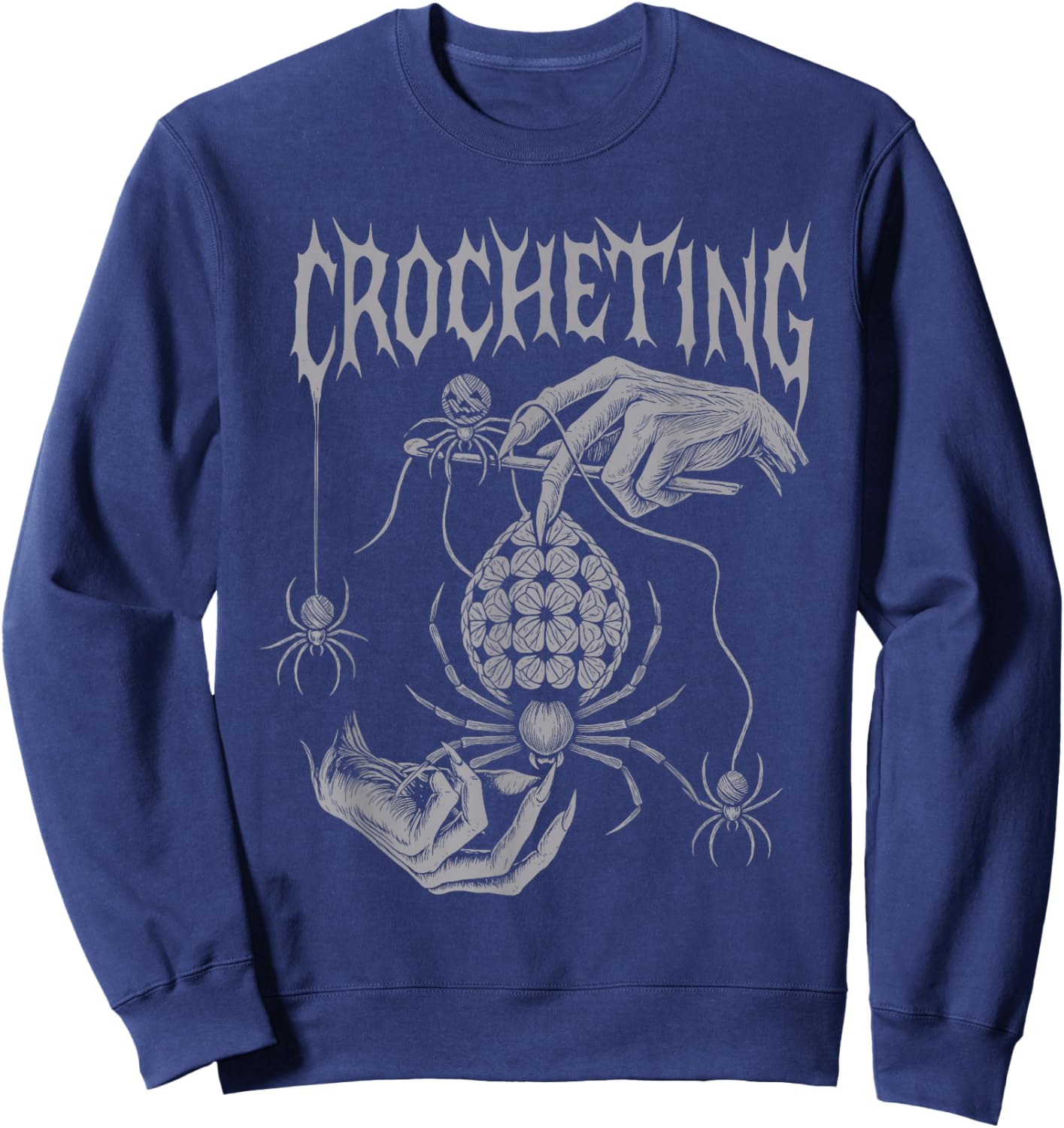 Crocheting Vintage Gothic Crocheter Spooky Crochet Spider Sweatshirt - Sweatshirt | Navy