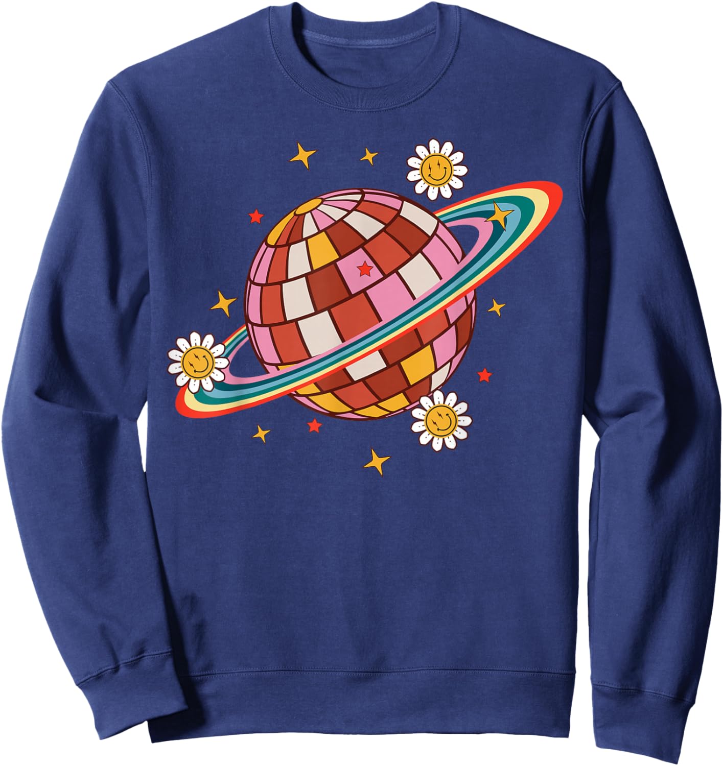 Cute Floral Disco Ball and 70s Party Sweatshirt - Sweatshirt | Navy