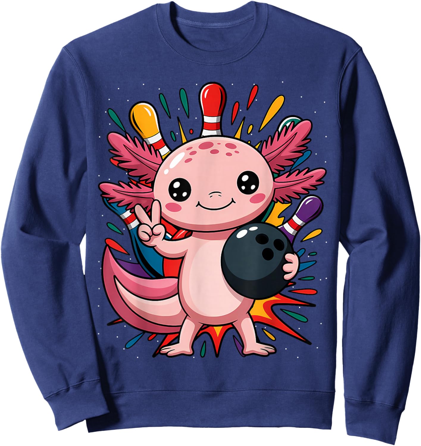 Funny Axolotl Bowling Player Bowler Bowl Sports Sweatshirt - Sweatshirt | Navy