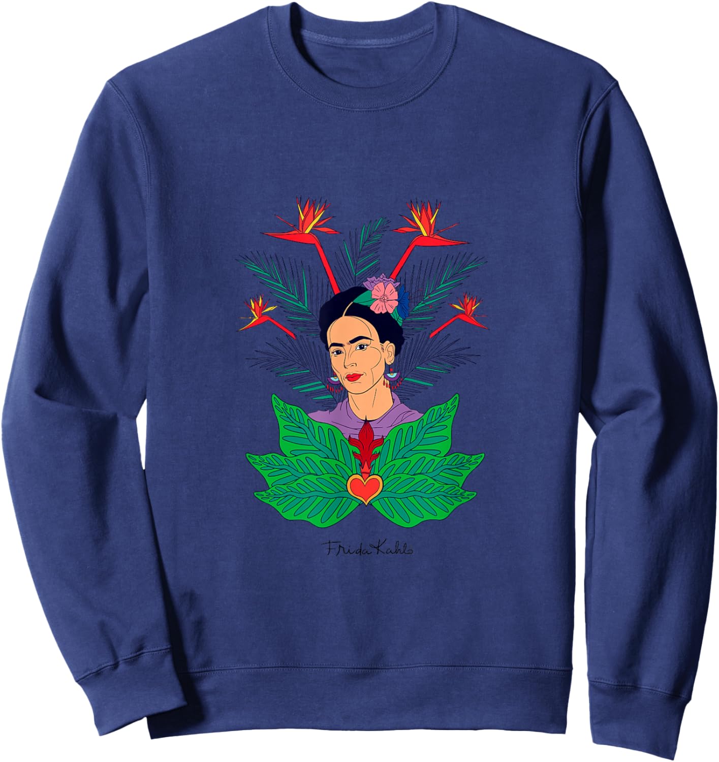 Frida Kahlo Flowers Portrait Graphic Art Feminism PAPL248 Sweatshirt - Sweatshirt | Navy