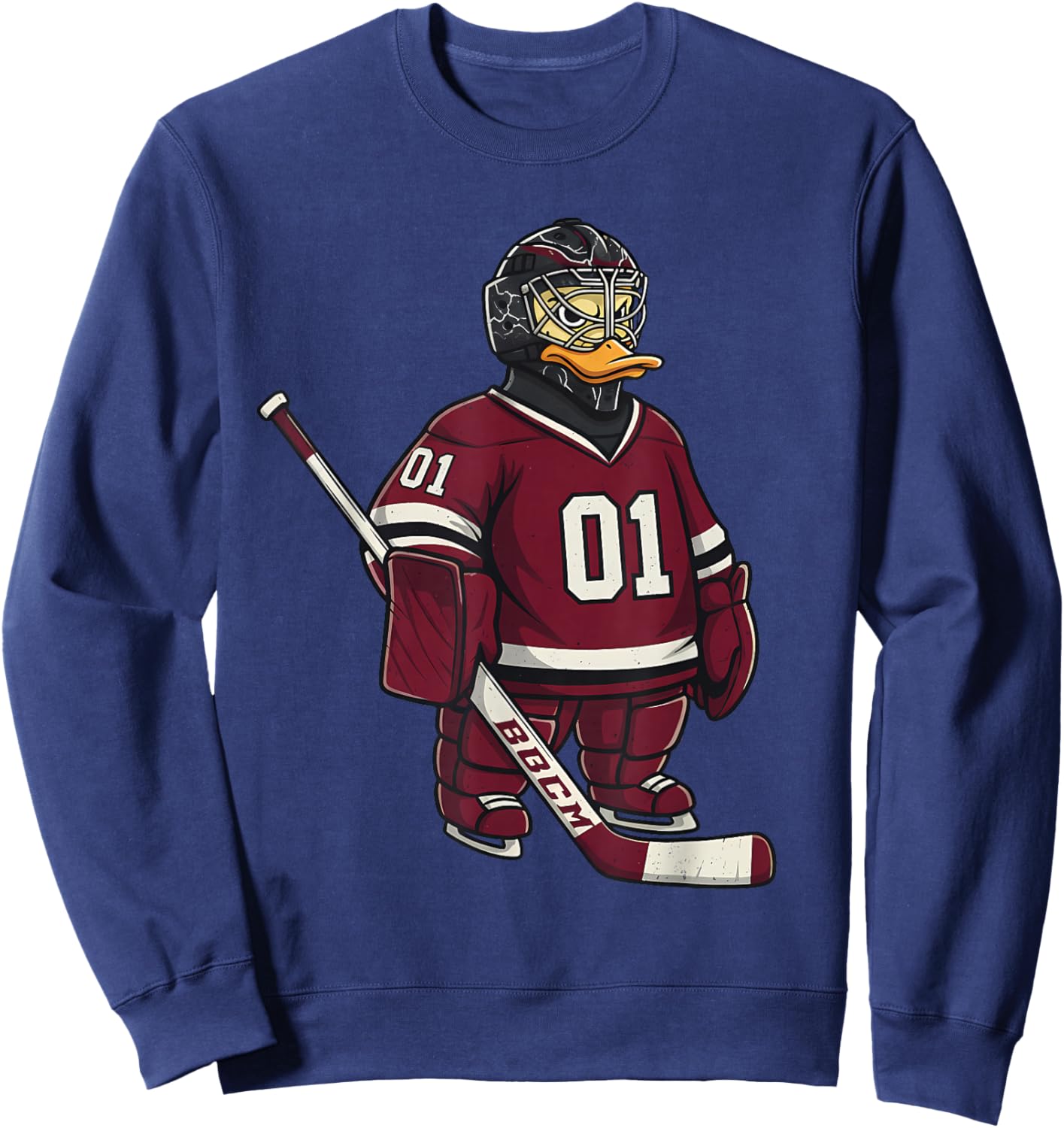 Duck Goalie Hockey Player Cartoon Animal Sports Sweatshirt - Sweatshirt | Navy