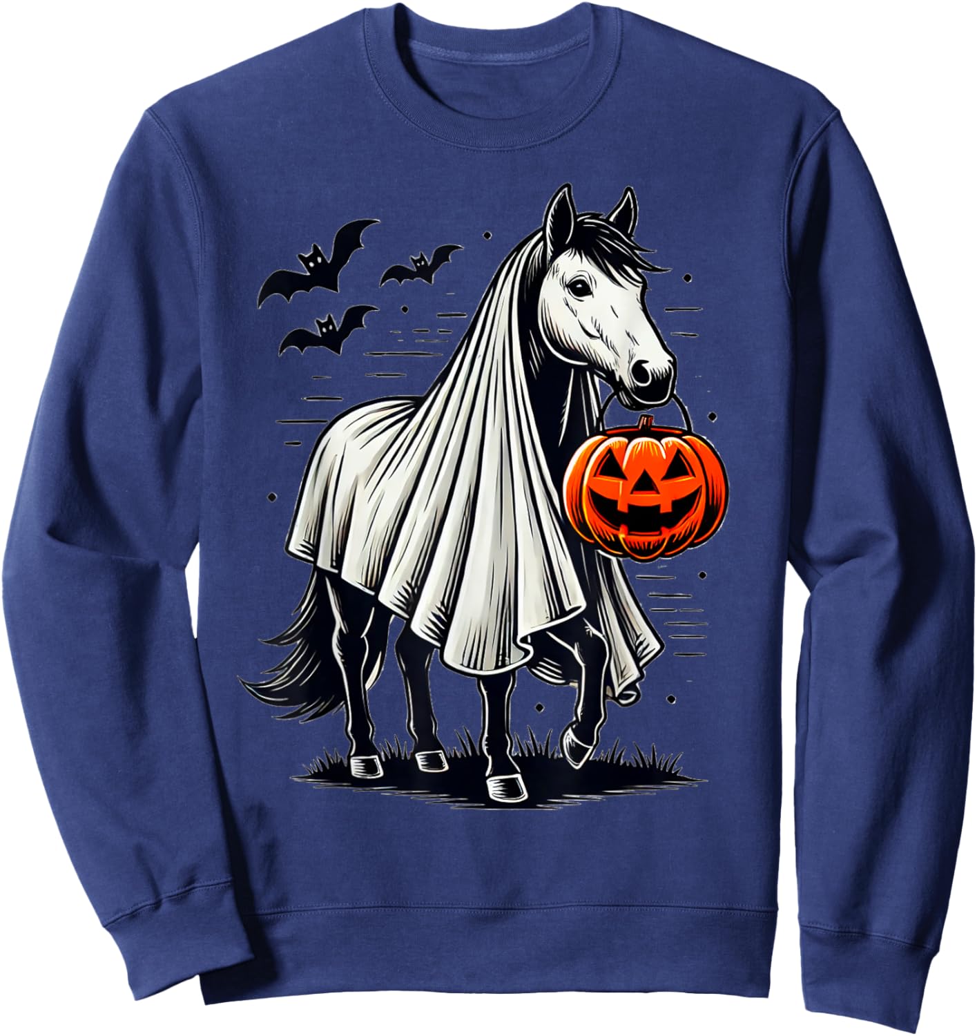 Halloween Horse With Pumpkin Ghost Costume Rider Riding Sweatshirt - Sweatshirt | Navy