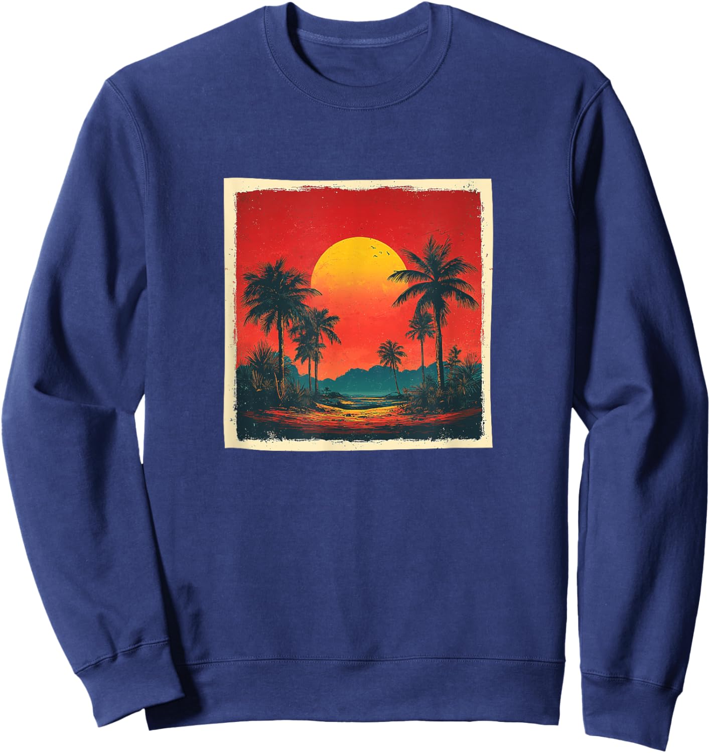 Desert Oasis Vintage Landscape Graphic Sweatshirt - Sweatshirt | Navy