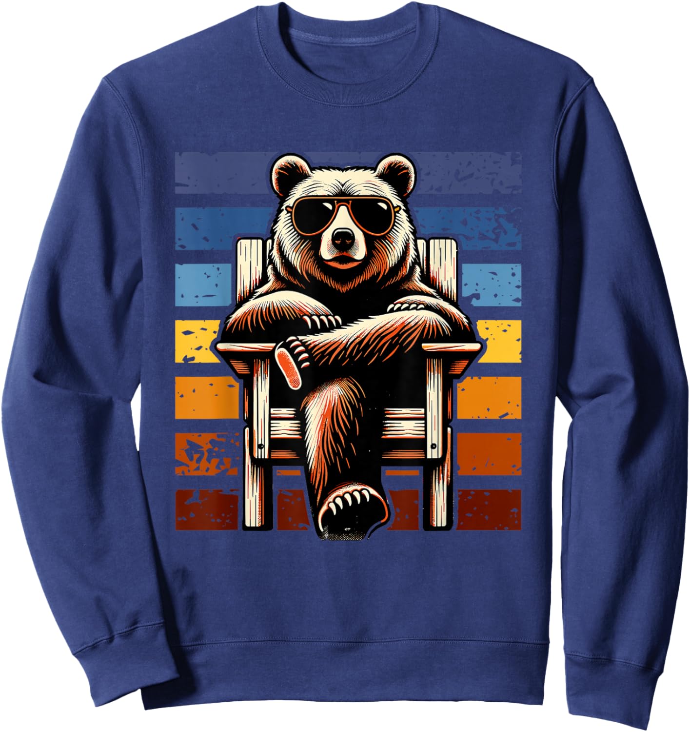 Cool Retro Bear in Sunglasses 70s 80s 90s Novelty Funny Bear Sweatshirt - Sweatshirt | Navy