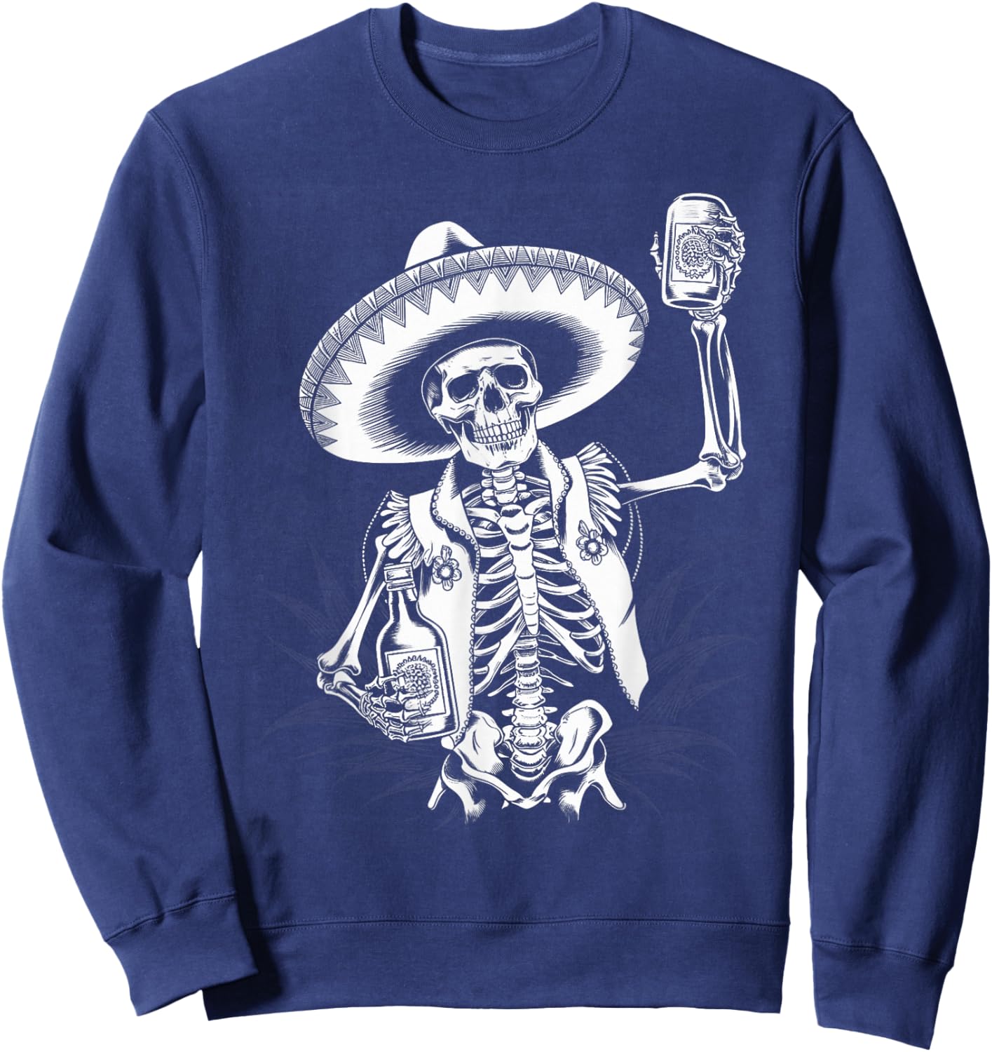Mexico Vintage Skeleton Tequila Dia De Los Muertos Mexican Sweatshirt - Sweatshirt | Navy