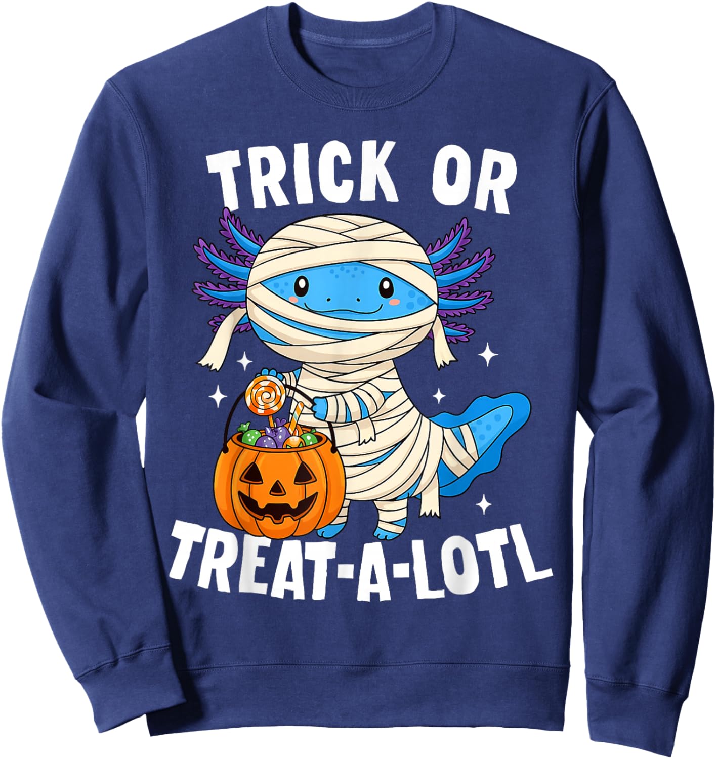 Trick Or Treat-a-Lotl Axolotl Halloween Costume Toddler Kids Sweatshirt - Sweatshirt | Navy