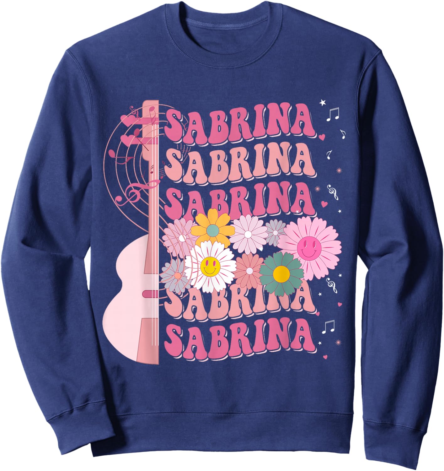 Girl Retro Sabrina Groovy Flower Name Personalized 80's Sweatshirt - Sweatshirt | Navy