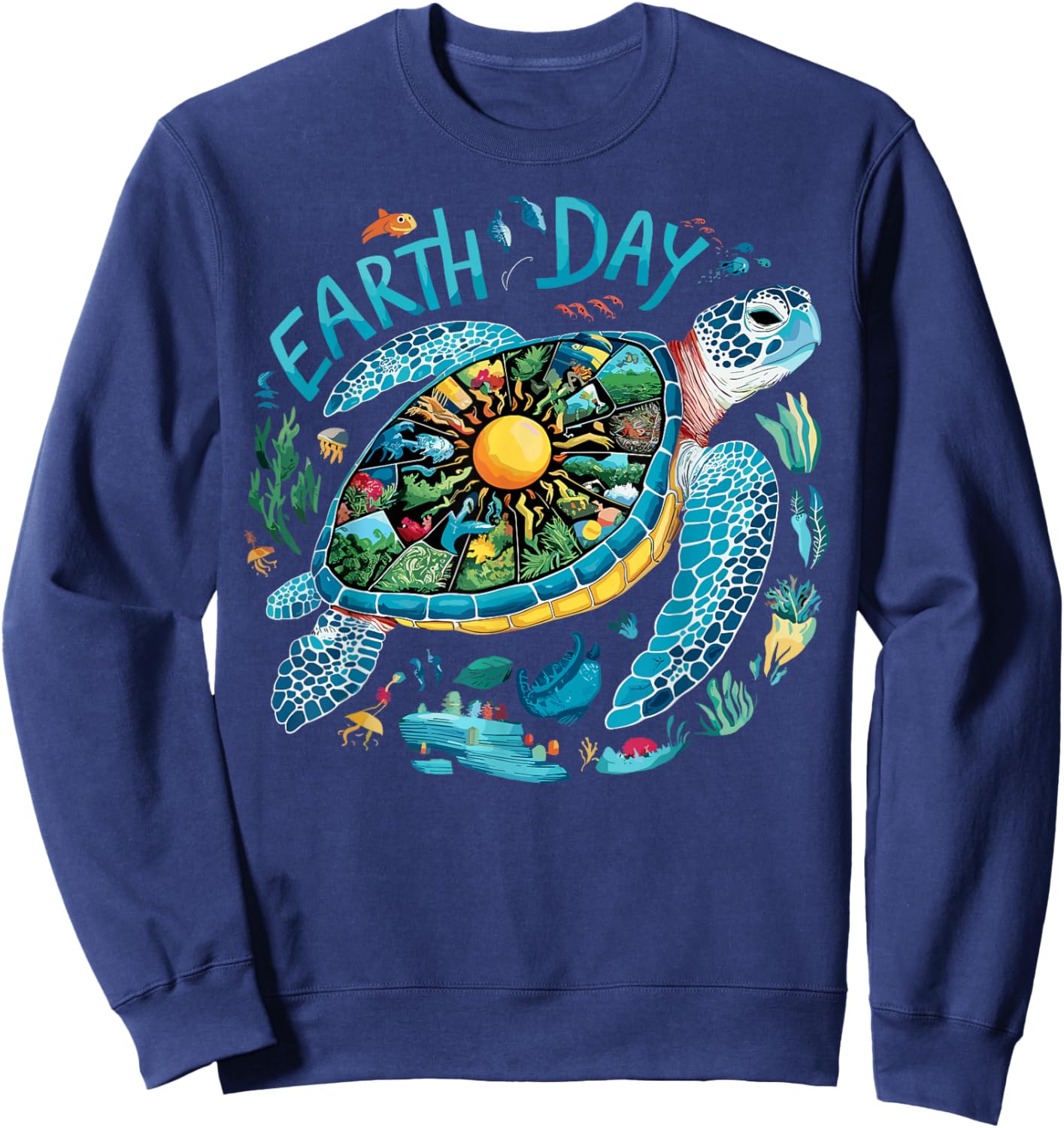 Earth Day Shirt Sea Turtle Save The Planet Women Men Natural Sweatshirt - Sweatshirt | Navy