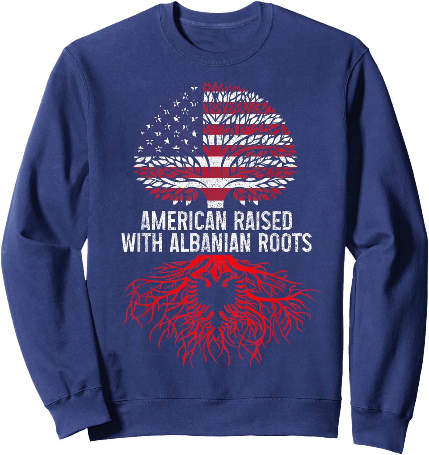 Albania Albanian American Flag Pride Roots Vintage Patriotic Sweatshirt - Sweatshirt | Navy