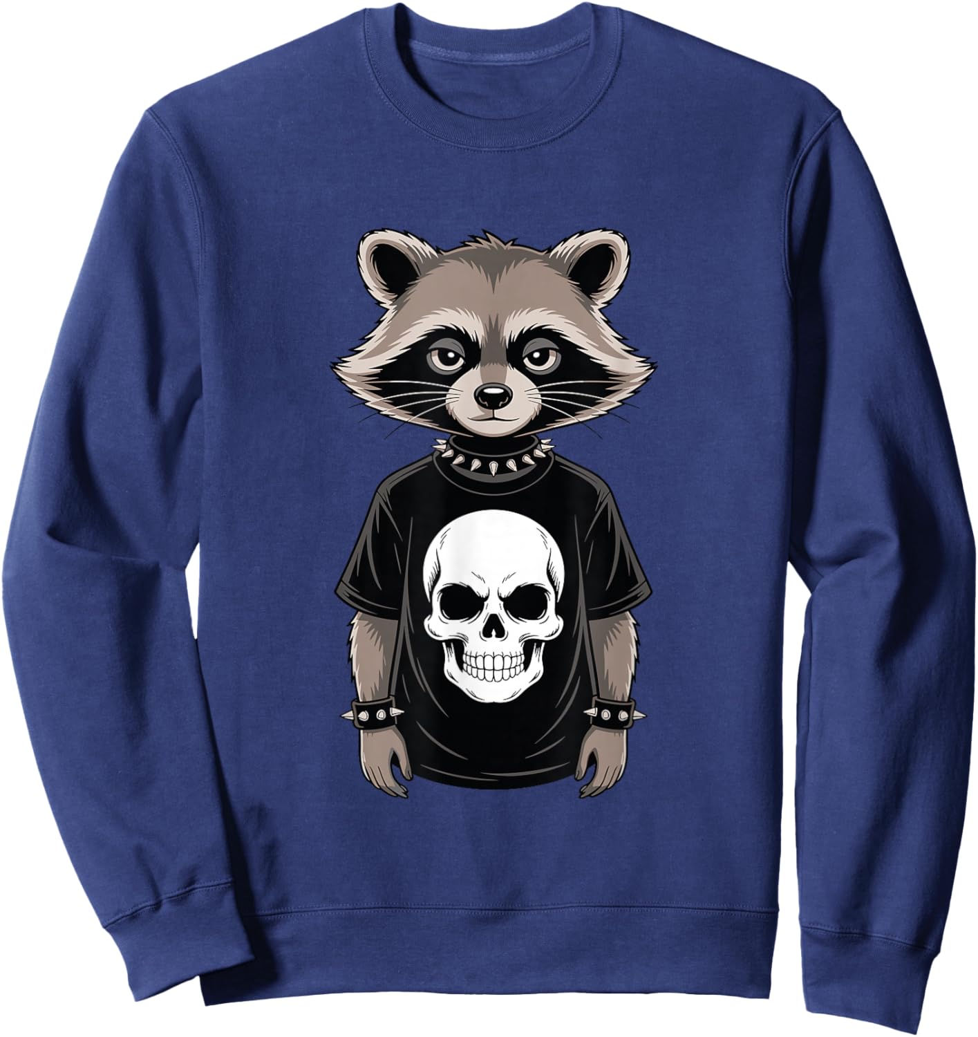 Dark Emo Raccoon with Skull Punk Style Alternative Rebel Sweatshirt - Sweatshirt | Navy