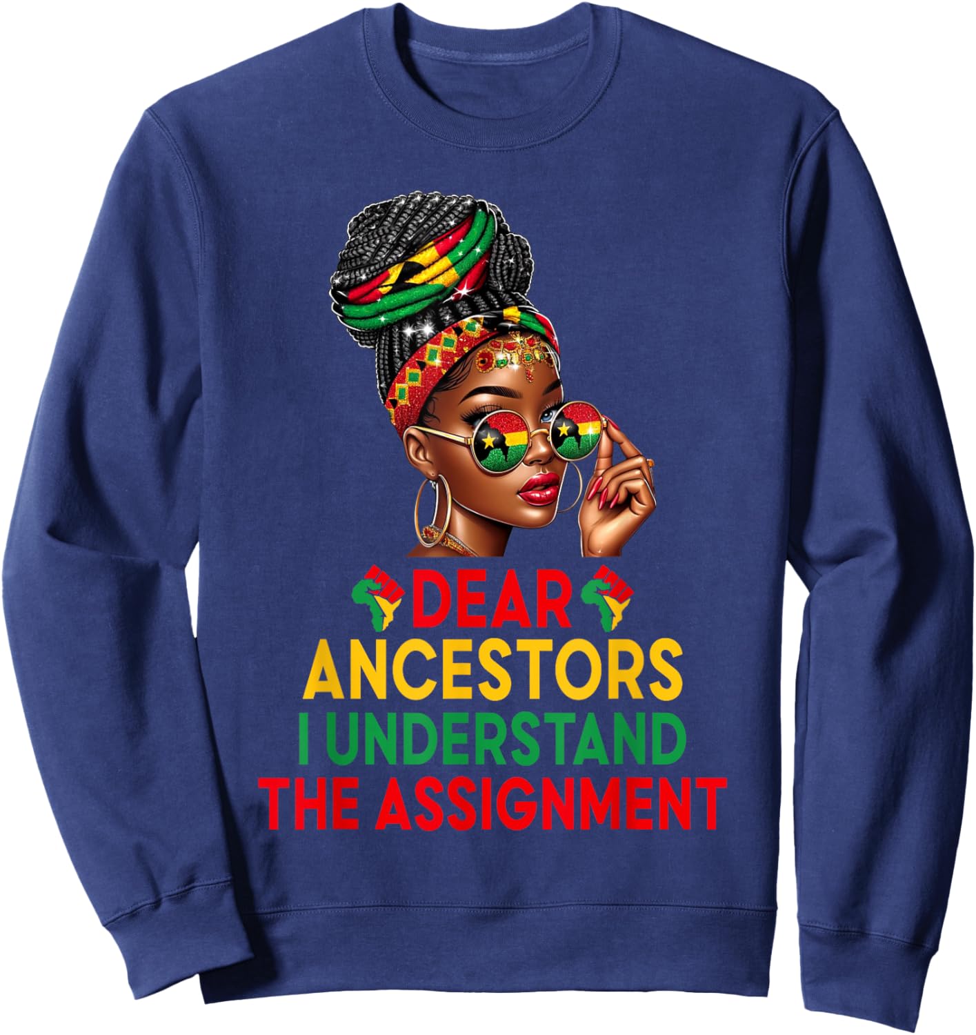 Dear Ancestors Afro Black Woman Headwrap Juneteenth Queen Sweatshirt - Sweatshirt | Navy