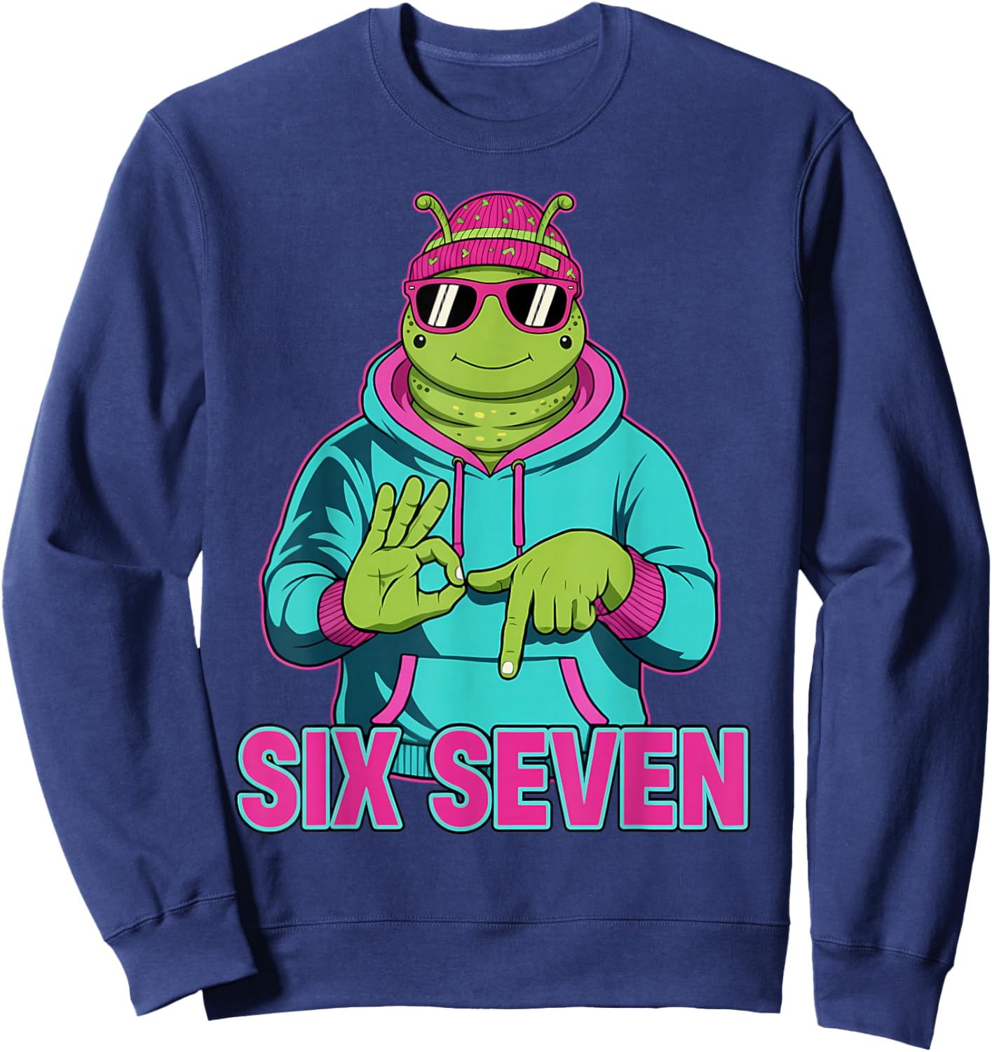 Six Seven Meme Cute Caterpillar 67 Funny Gen Z Apha Slang Sweatshirt - Sweatshirt | Navy