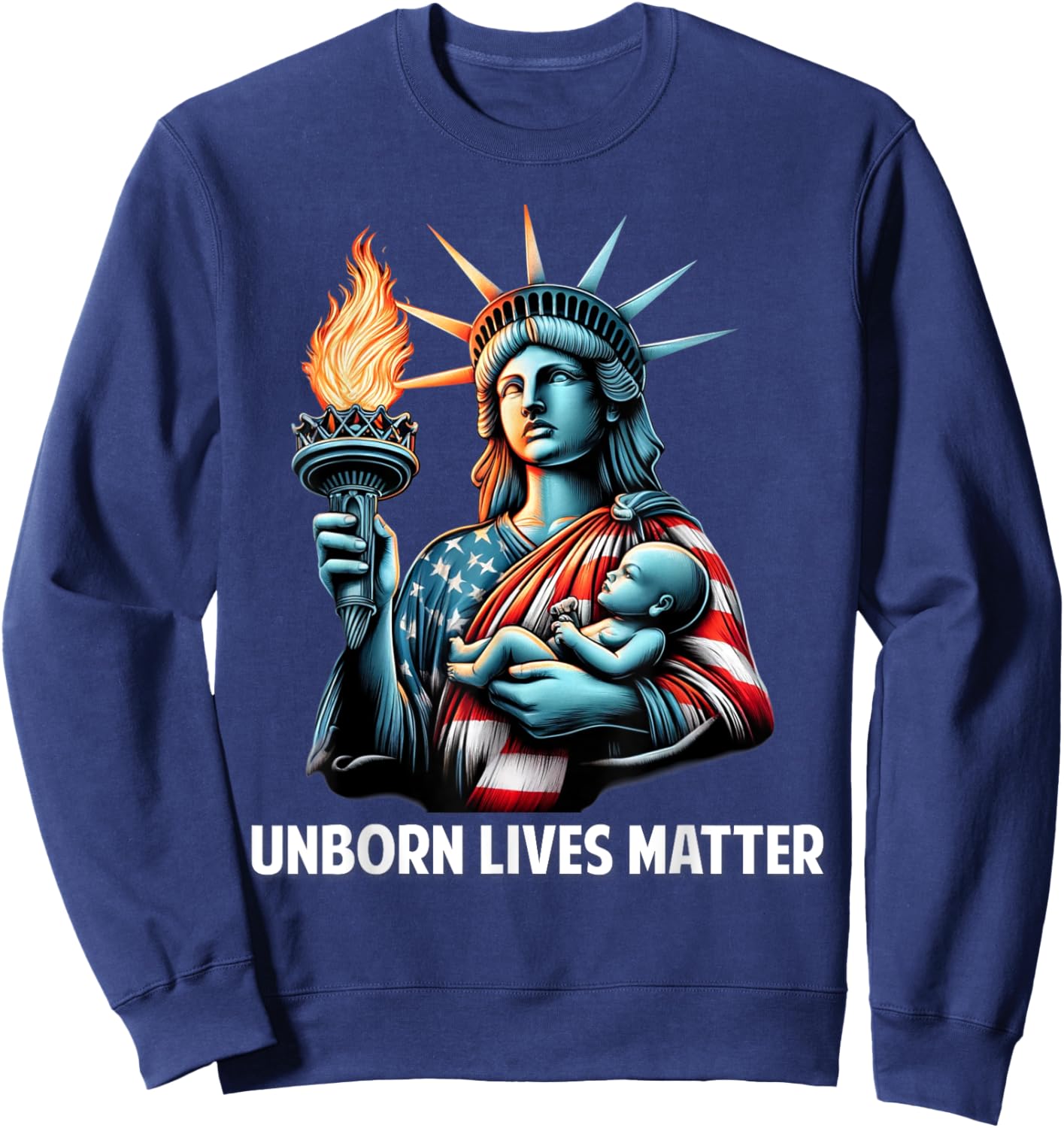 Patriotic American Unborn Lives Matter Pro-Life Catholic Men Sweatshirt - Sweatshirt | Navy