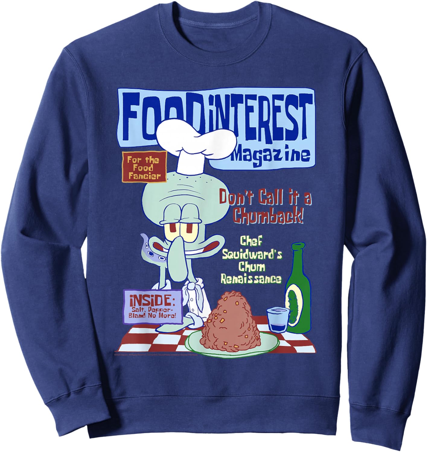 Spongebob Food Interest Magazine Squidward Funny Cartoon Sweatshirt - Sweatshirt | Navy