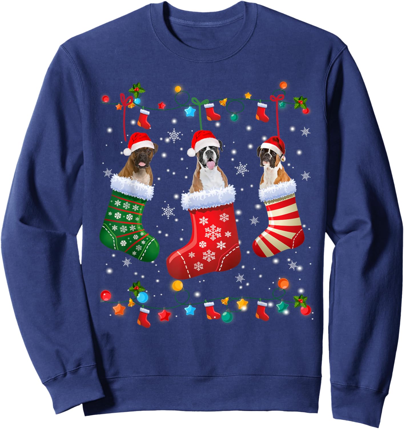 Christmas Socks Pajama Boxer Dog Puppy Lover Women Kids Sweatshirt - Sweatshirt | Navy