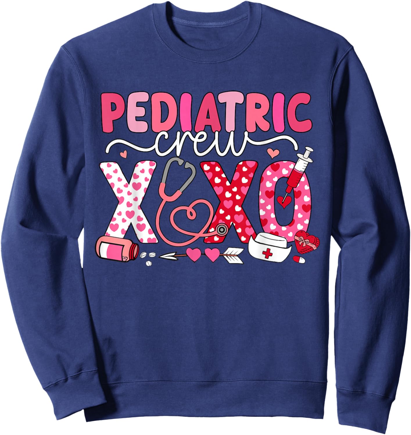 XOXO Nurse Pediatric Crew Nurse Valentine Leopard Crew PEDS Sweatshirt - Sweatshirt | Navy