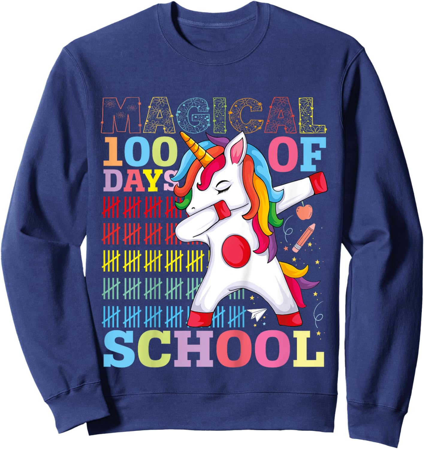 Unicorn Magical 100th Day of School Gift Boys Girls Kids Sweatshirt - Sweatshirt | Navy