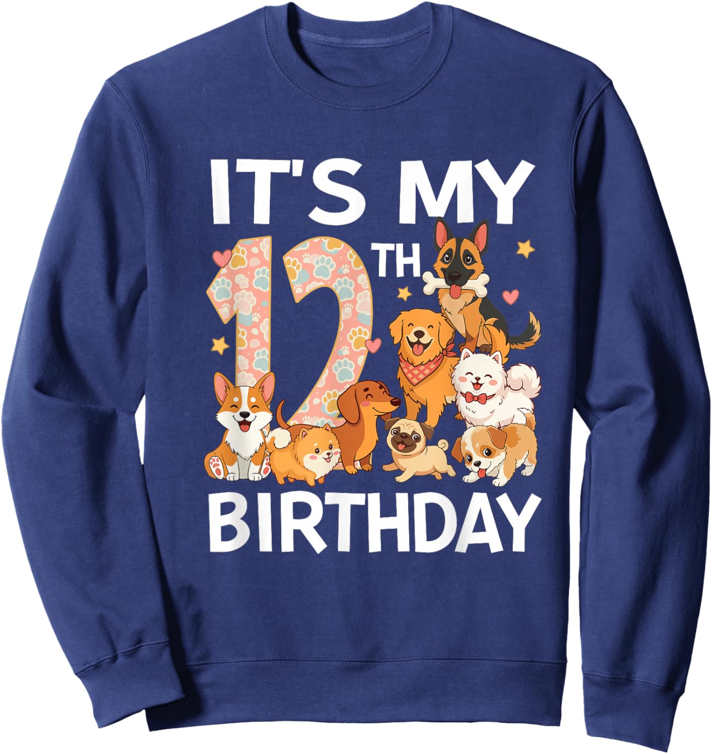 Dog Theme It's My 12th Birthday Party 12 Year Old Dog Lover Sweatshirt - Sweatshirt | Navy