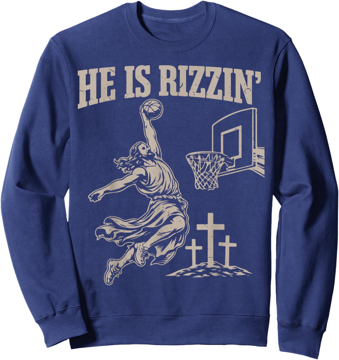Boy He Has Risen Jesus Basketball Christian Easter Men Youth Sweatshirt - Sweatshirt | Navy