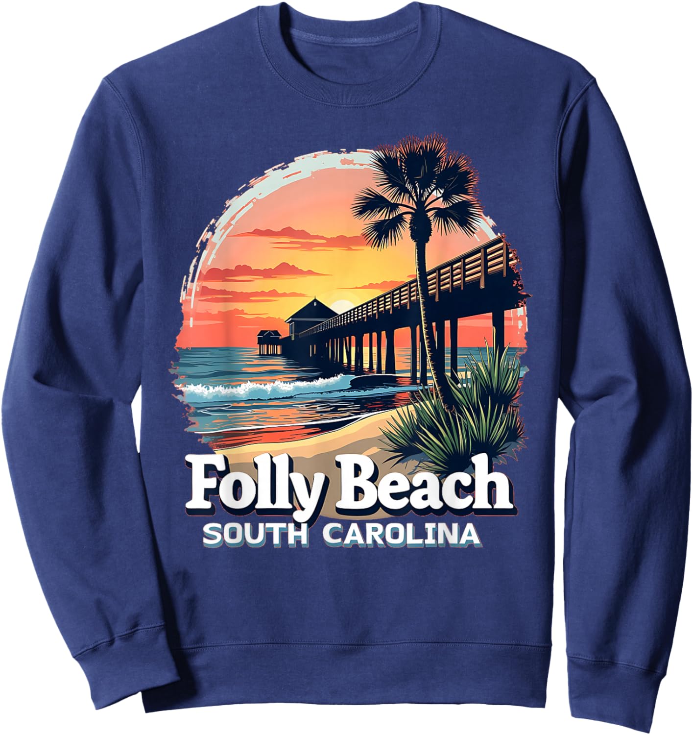 Scenic Sunset Beach Vacation Folly Beach South Carolina Sweatshirt - Sweatshirt | Navy