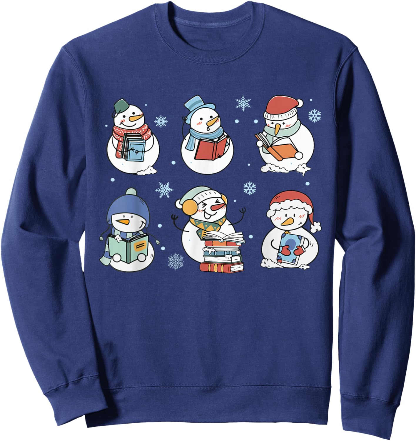 Snowman Reading Book Christmas Club Lover Bookish Librarian Sweatshirt - Sweatshirt | Navy