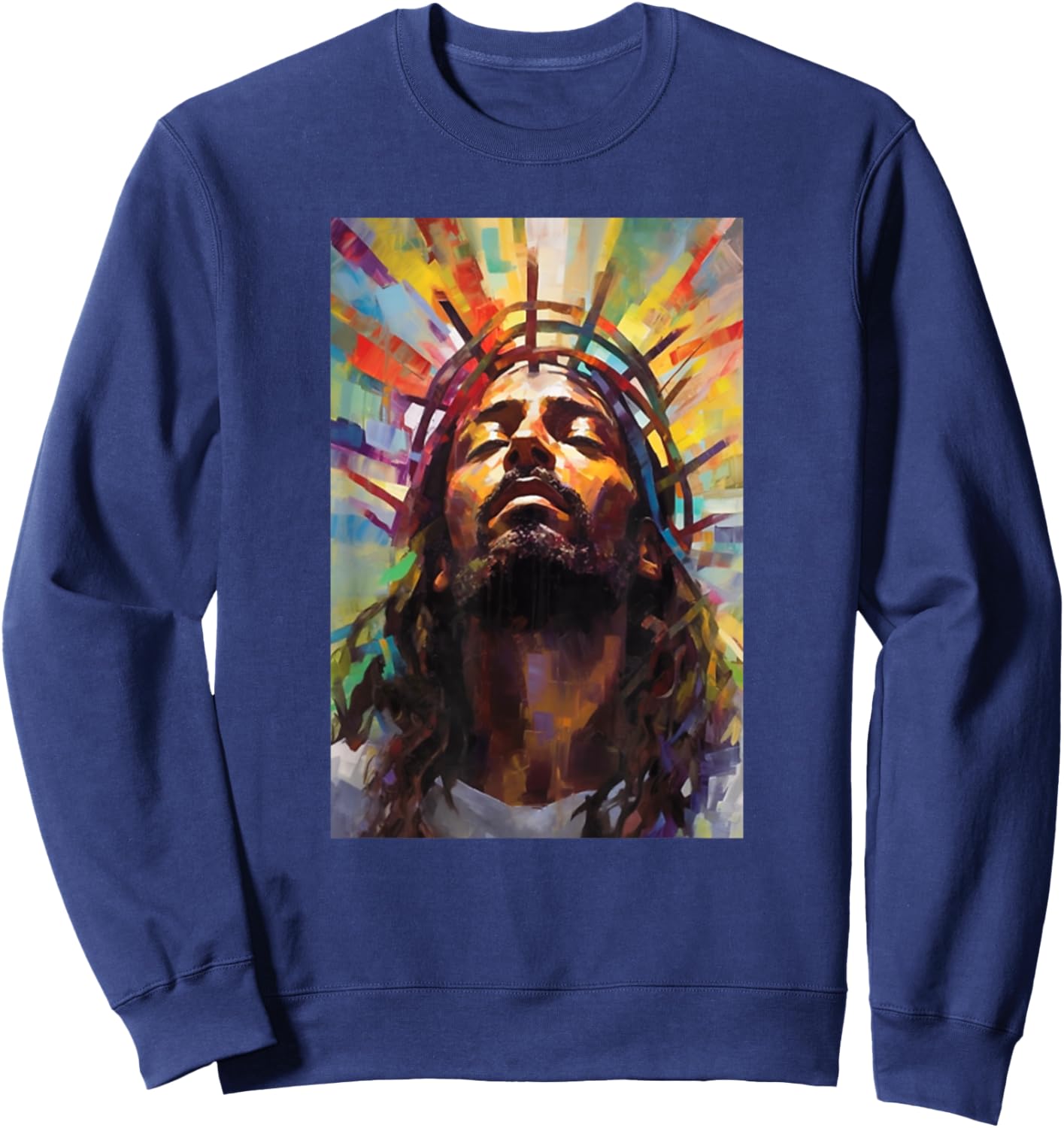 Jesus African American Christ Praying Rainbow Face Of Jesus Sweatshirt - Sweatshirt | Navy