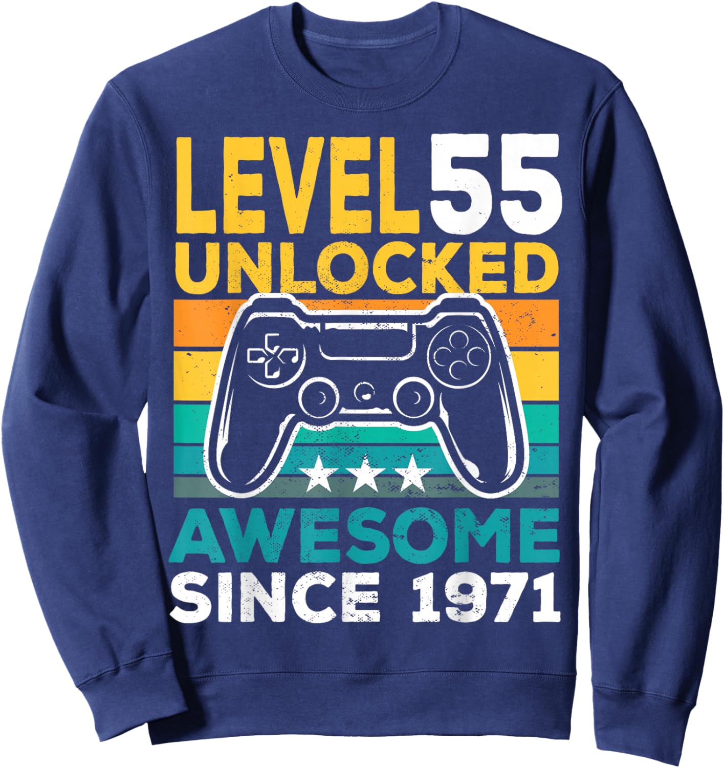 Level 55 Unlocked Awesome Since 1971 55th Birthday Gaming Sweatshirt - Sweatshirt | Navy