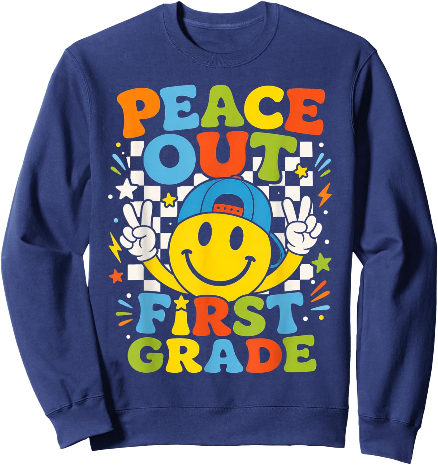 Peace Out 1st Grade Boys Kid Graduation Last Day of School Sweatshirt - Sweatshirt | Navy
