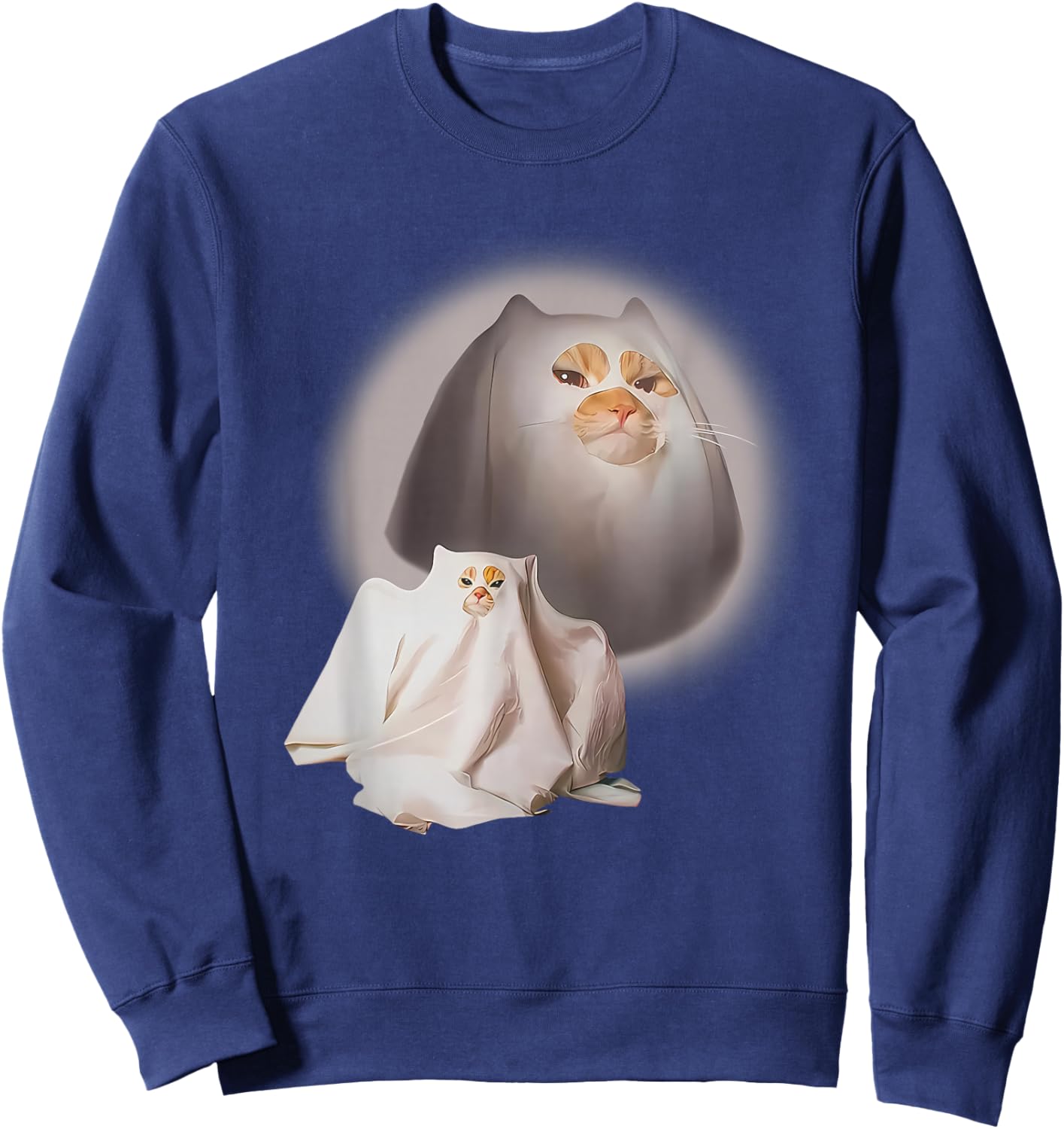 Ghost Cat Meme Funny Halloween Men Women Kids Sweatshirt - Sweatshirt | Navy