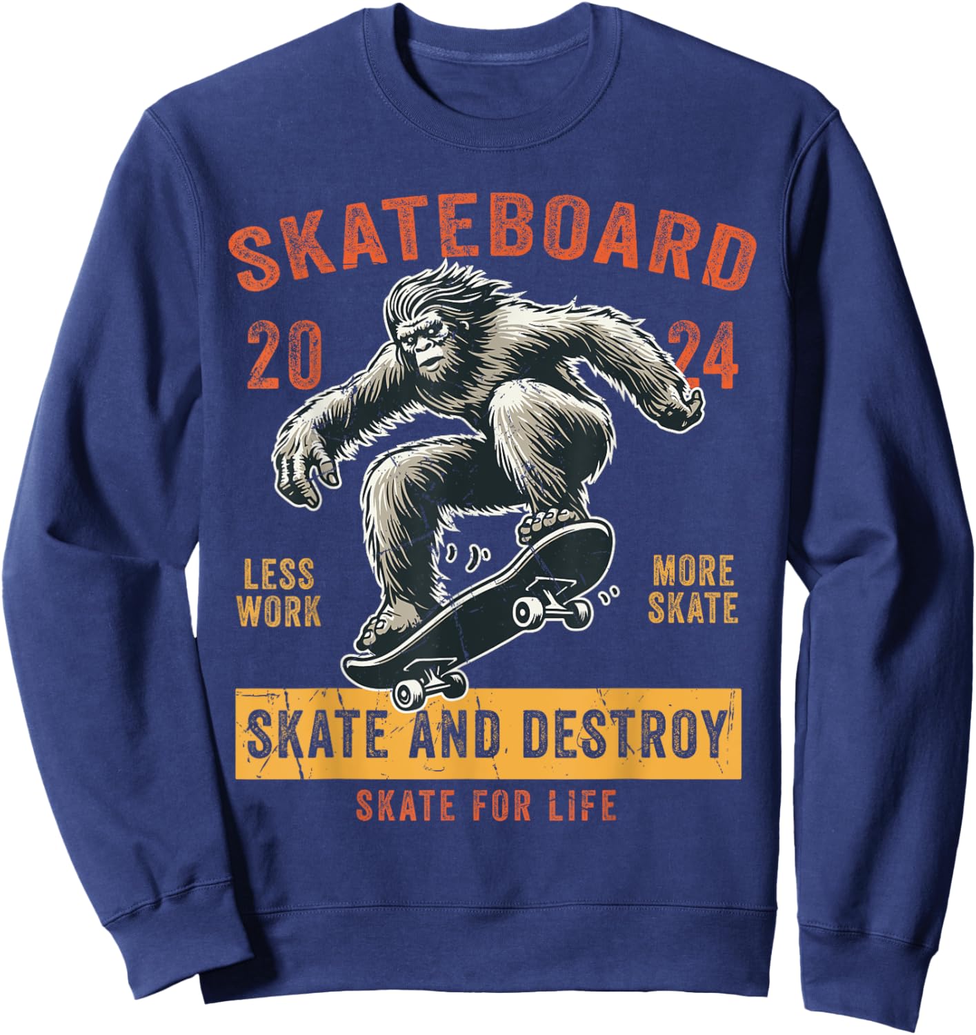 Skateboard Funny Skateboarding Vintage Bigfoot Skater Sweatshirt - Sweatshirt | Navy