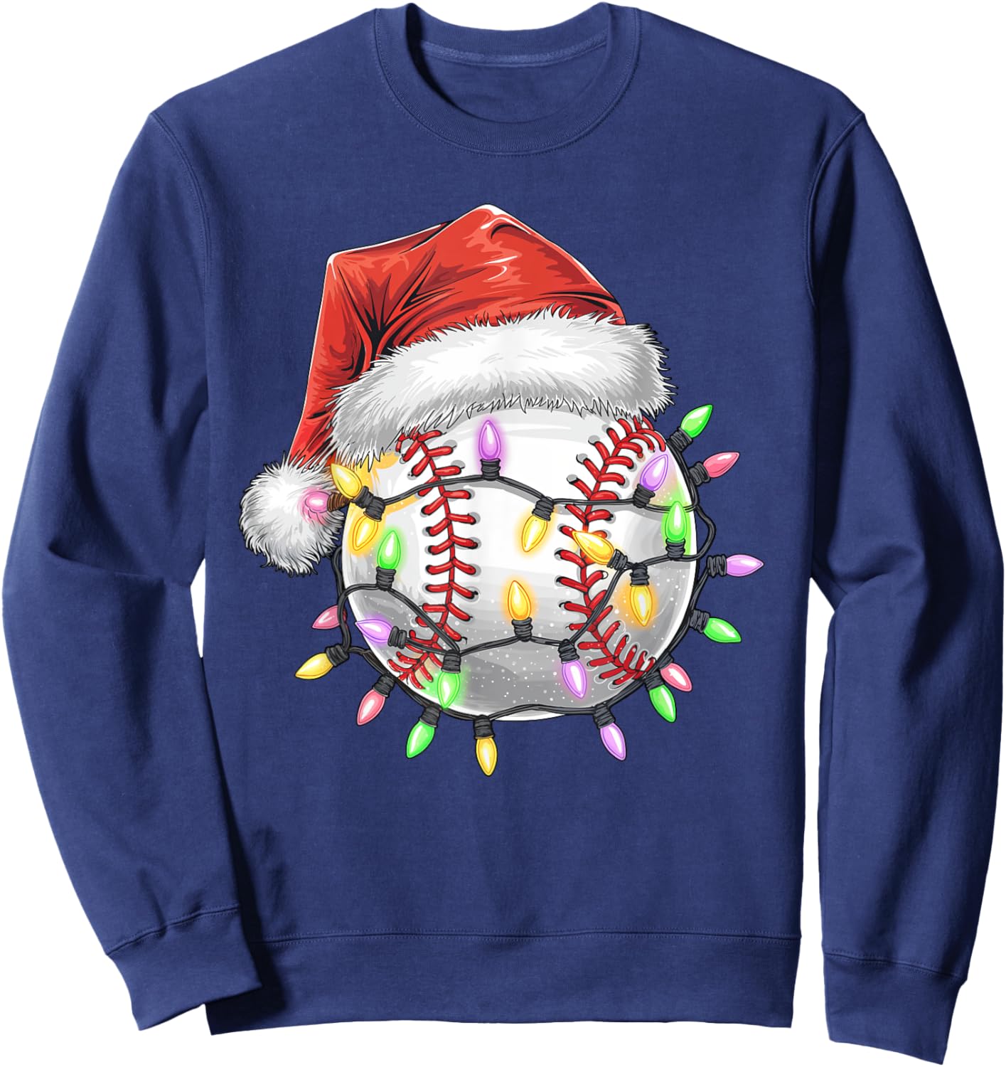 Baseball Christmas Lights Men Boys Youth Santa Sports Sweatshirt - Sweatshirt | Navy