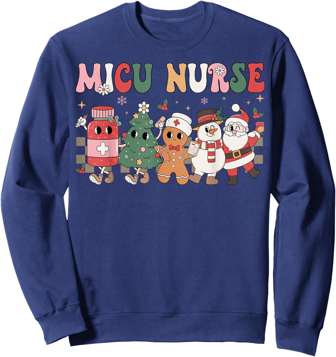 MICU Nurse Christmas Tree Gingerbread Nurse Retro Sweatshirt - Sweatshirt | Navy