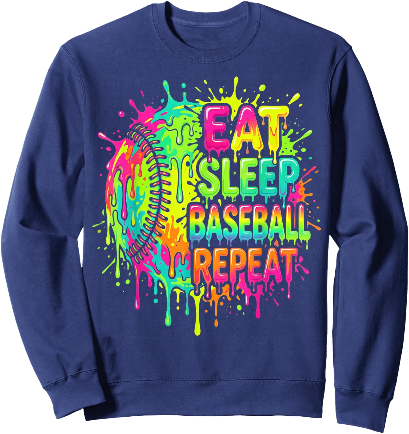 Eat Sleep Baseball Repeat Drip Rainbow Splash Boys Baseball Sweatshirt - Sweatshirt | Navy
