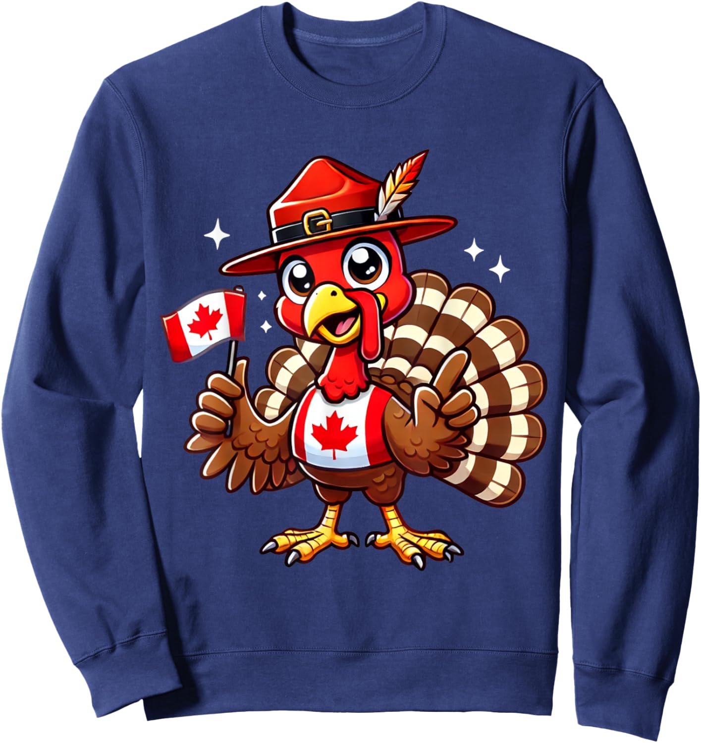 Funny Turkey Graphic Canada Flag Happy Canadian Thanksgiving Sweatshirt - Sweatshirt | Navy