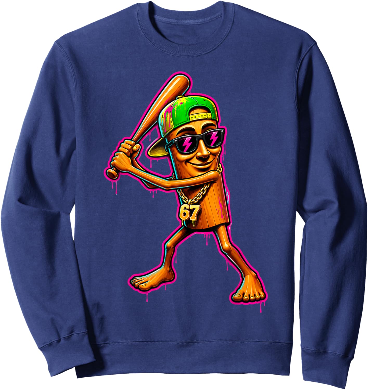 Brainrot Tung Tung Sahur Bat Swing Graffiti Drip Meme Art Sweatshirt - Sweatshirt | Navy