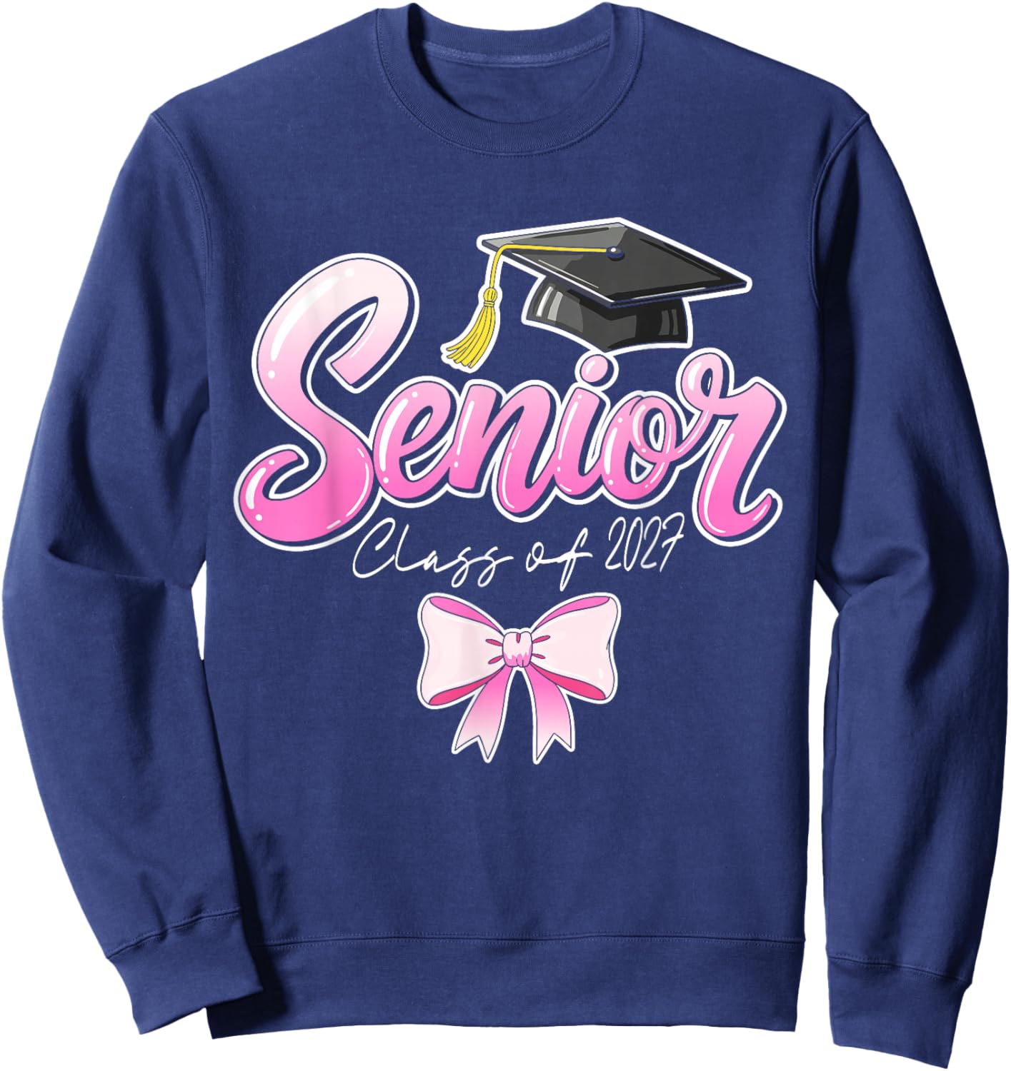 Senior Graduation Class 2027 Graduate Girls Pink Ribbon Sweatshirt - Sweatshirt | Navy