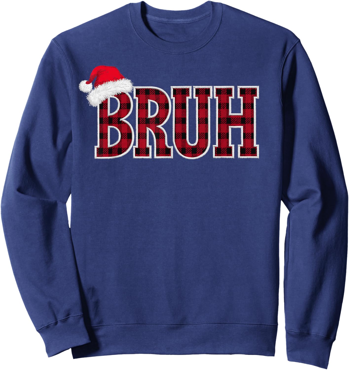 Bruh Funny Christmas Plaid Xmas Pajamas Teens Boys Kids Sweatshirt - Sweatshirt | Navy