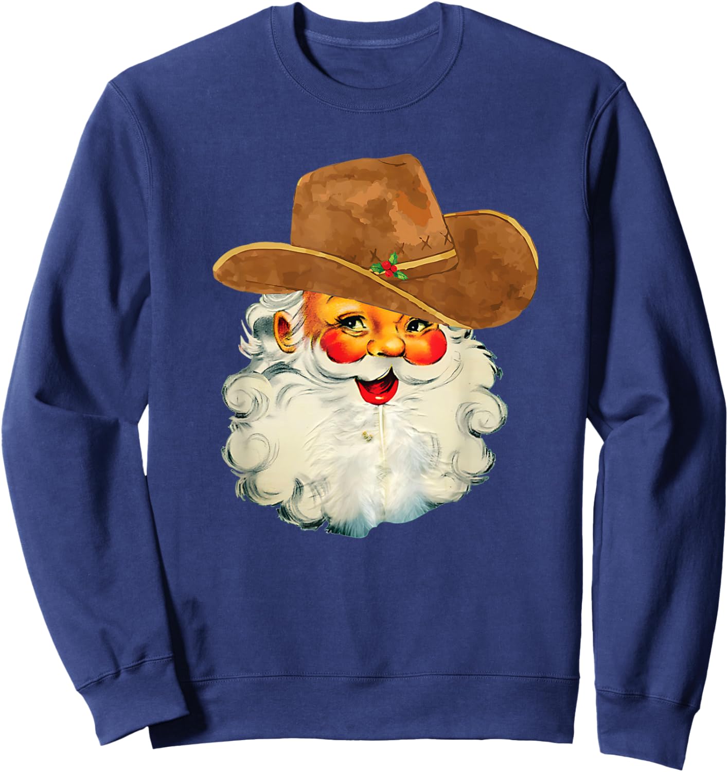 Santa Cowboy Western Christmas Xmas Holiday Pajamas Sweatshirt - Sweatshirt | Navy