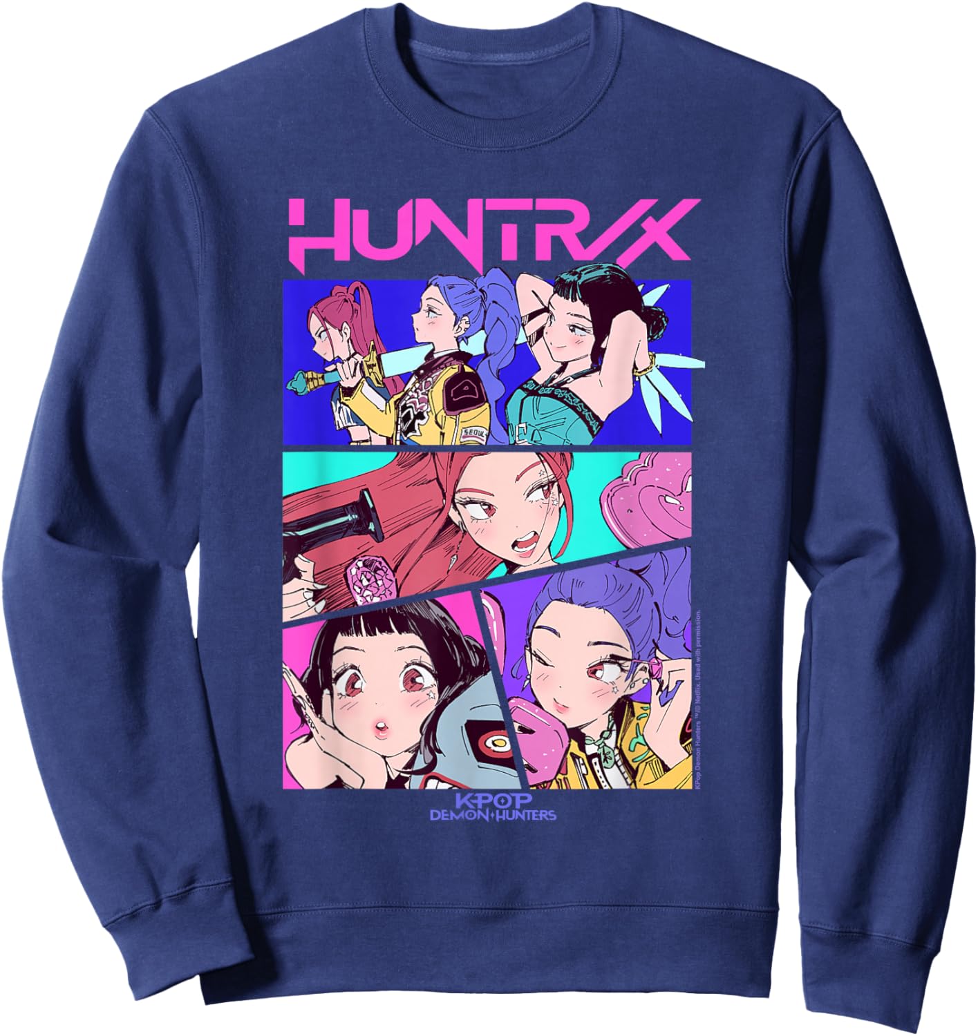 Kpop Demon Hunters Huntrix Neon Comic Anime Sweatshirt - Sweatshirt | Navy
