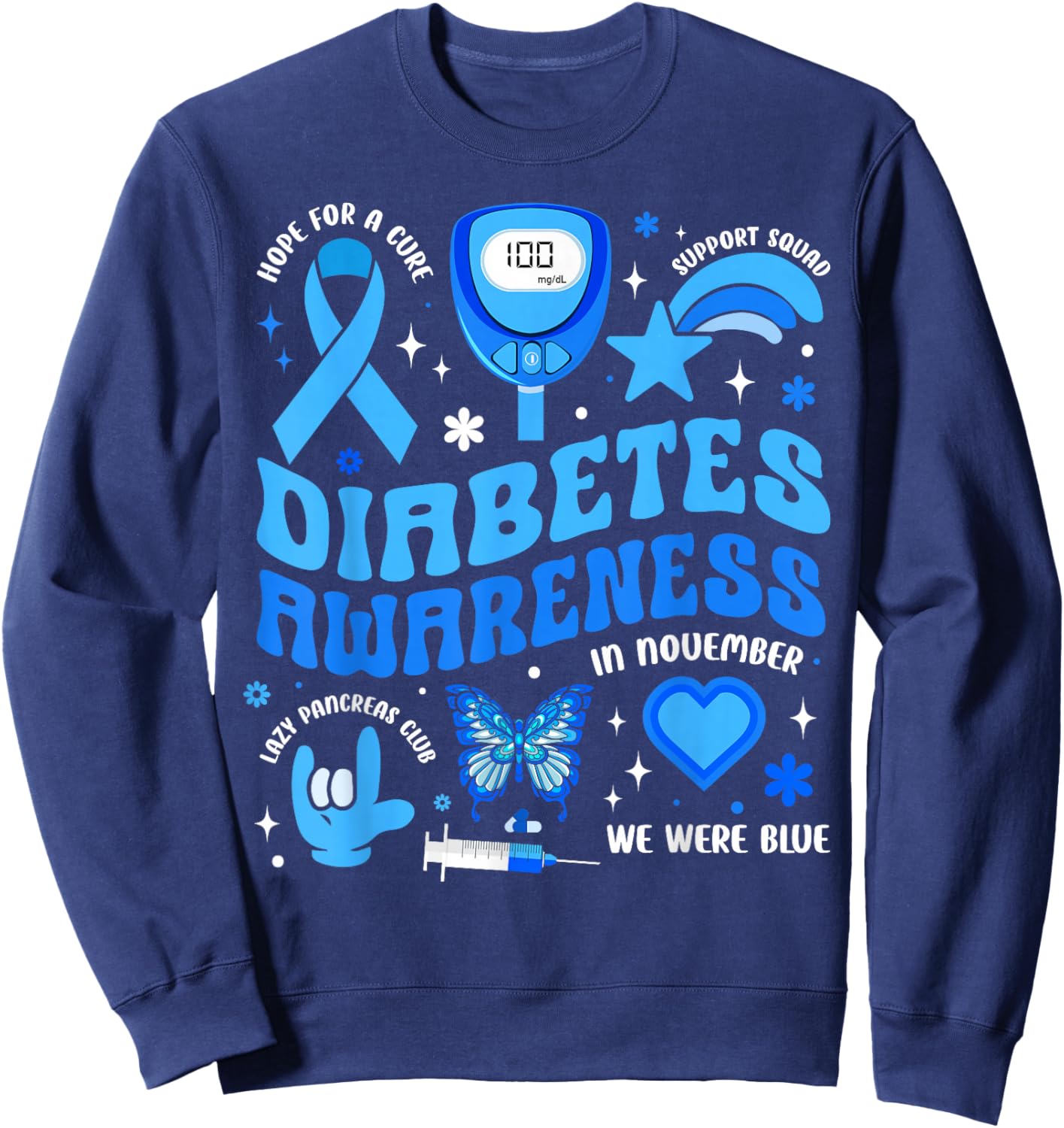 Diabetes Awareness Toddler Ribbon T1D Support Warrior Squad Sweatshirt - Sweatshirt | Navy