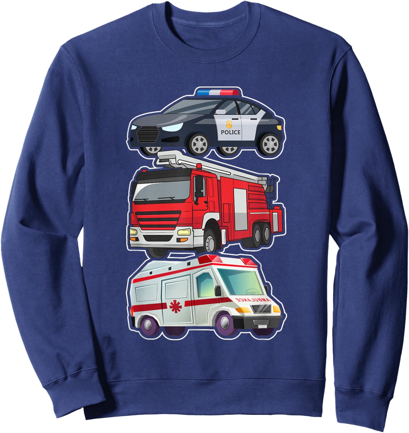Police Car Fire Truck Ambulance First Responders Design Sweatshirt - Sweatshirt | Navy