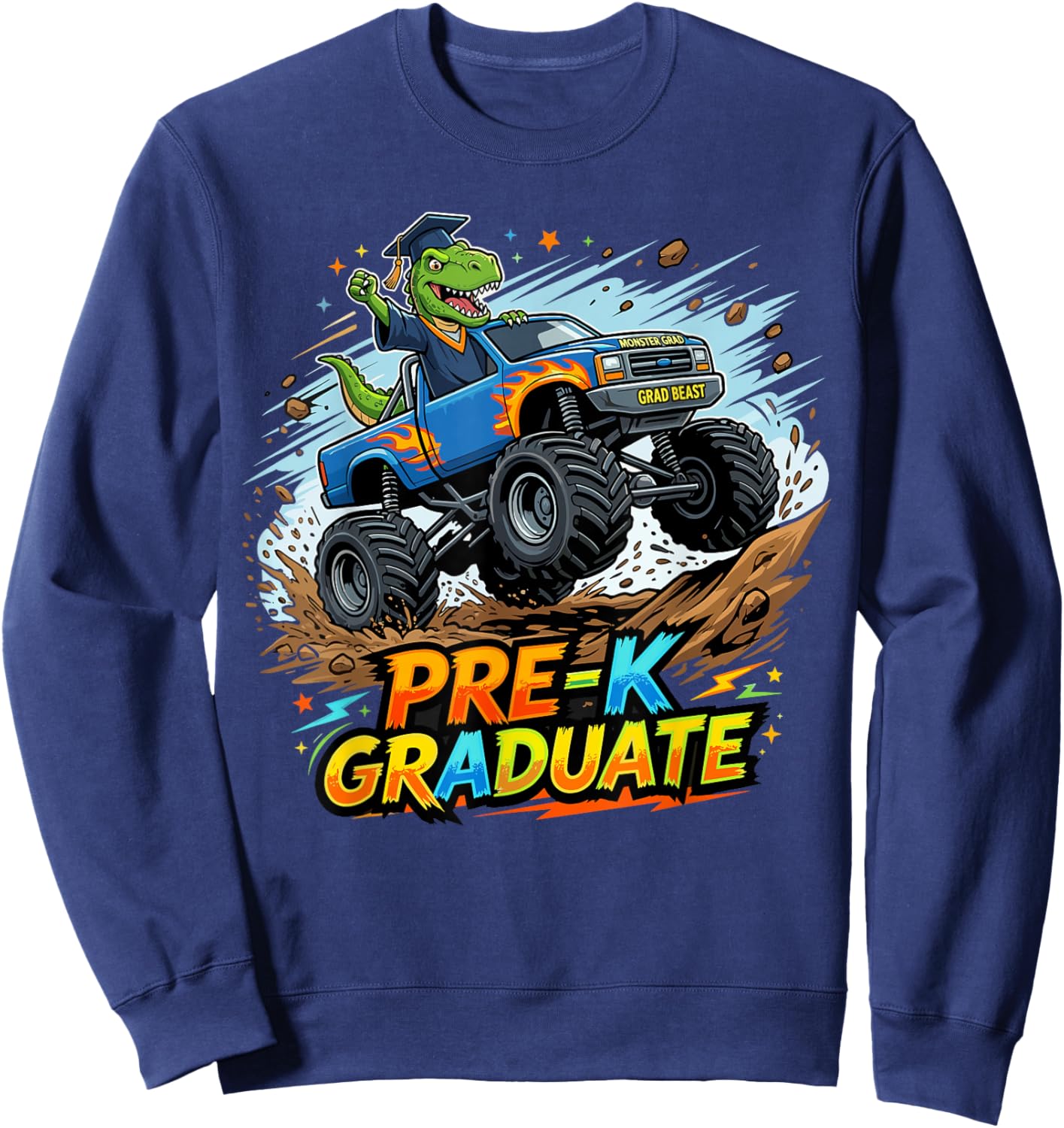 Prek Graduate Dinosaur Monster Truck Pre-K Graduation Boy Sweatshirt - Sweatshirt | Navy