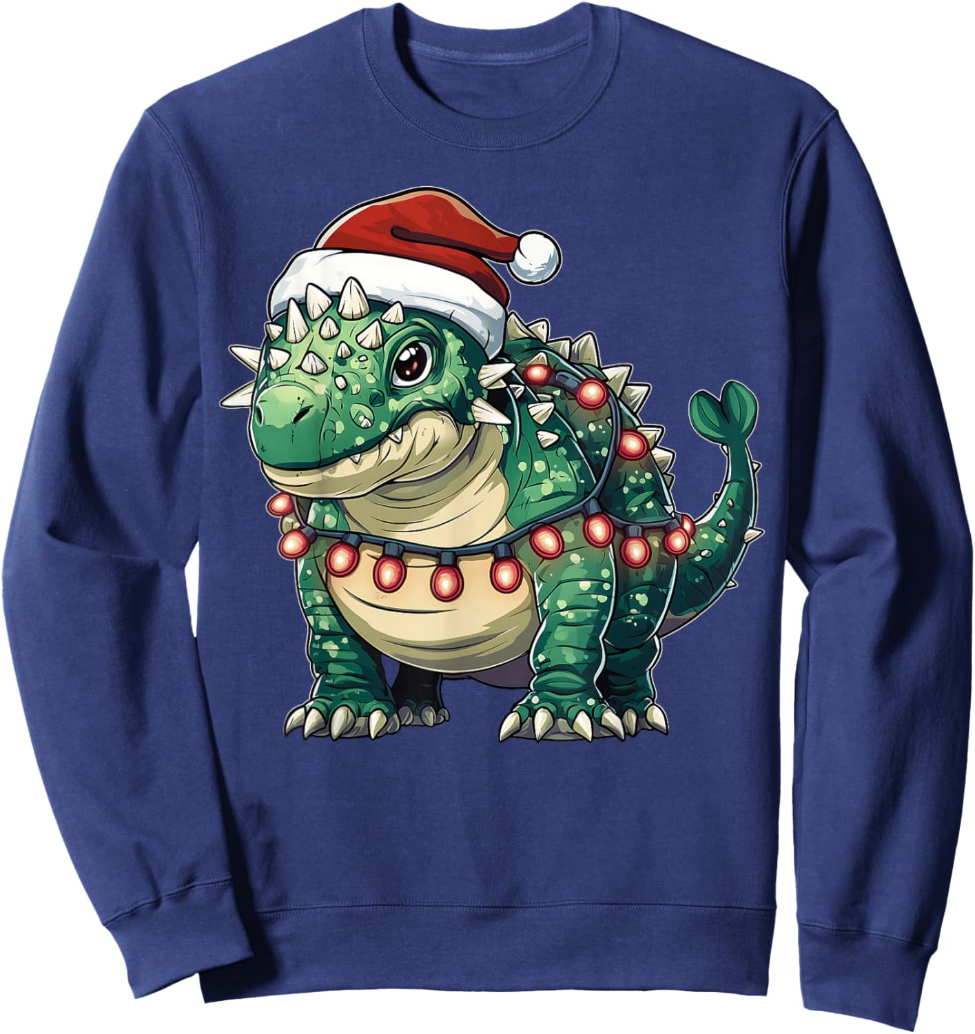 Ankylosaurus Dinosaur Christmas - -Adults/Kids - Red - Short Sleeve - U-Neck - Small - Christmas Dinosaur Sweatshirt - Sweatshirt | Navy