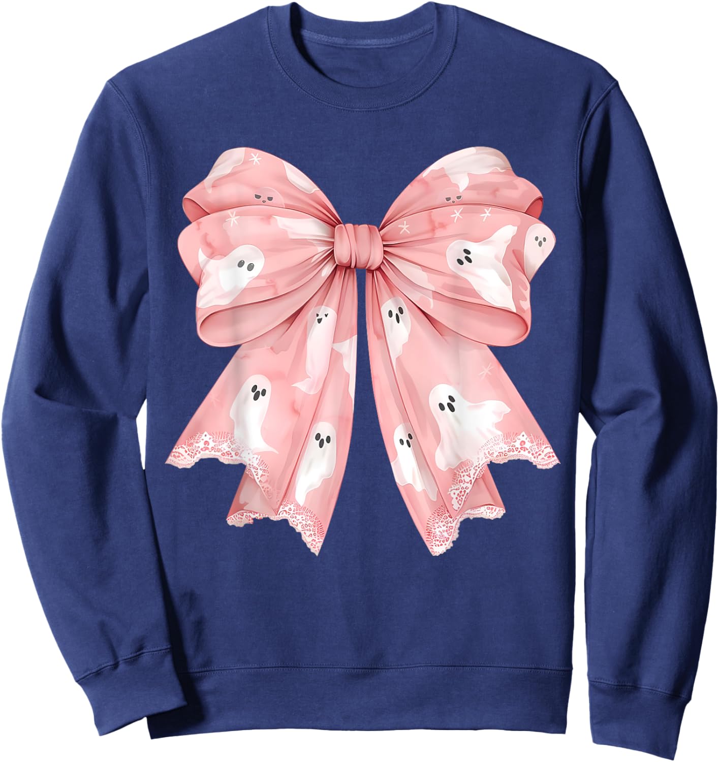 Pink Ghost Bow Coquette Halloween Spooky Season Girls Sweatshirt - Sweatshirt | Navy