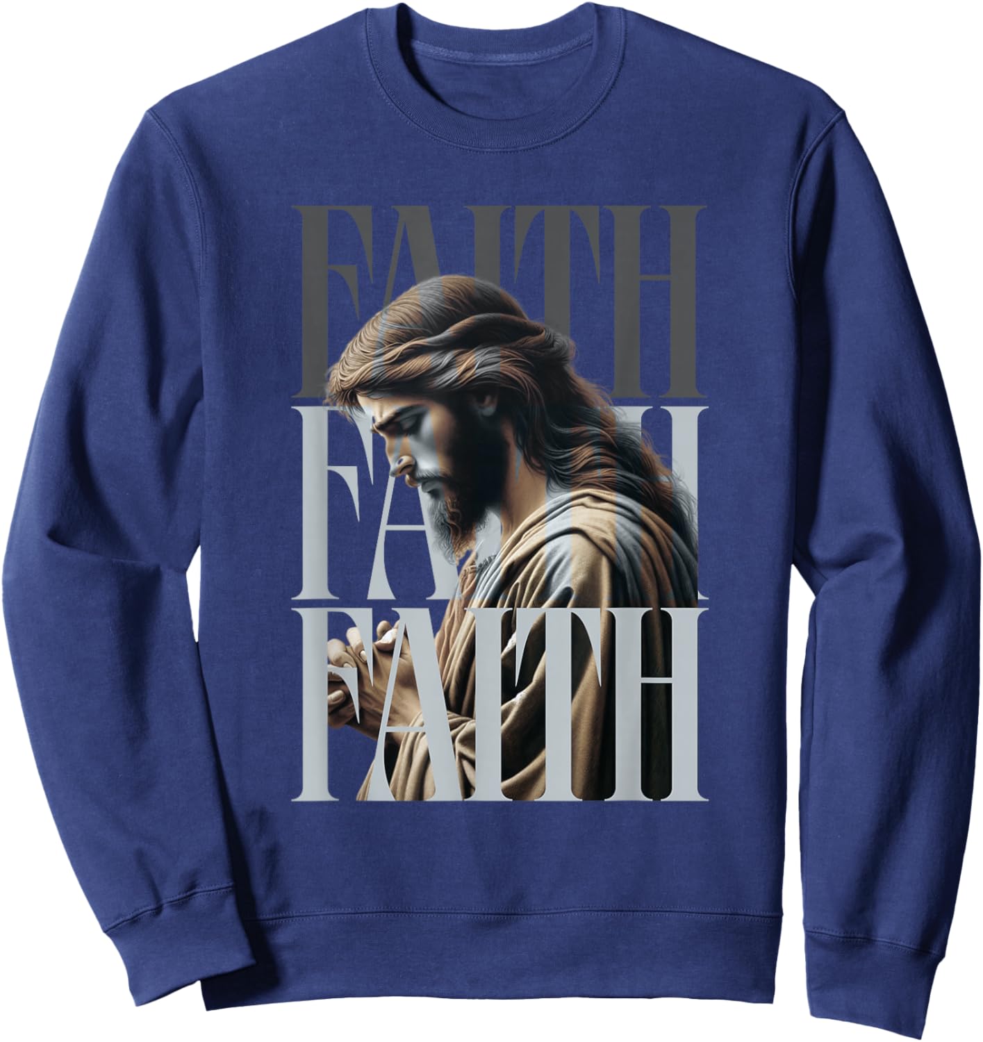 Faith Praying Jesus Sweatshirt - Sweatshirt | Navy