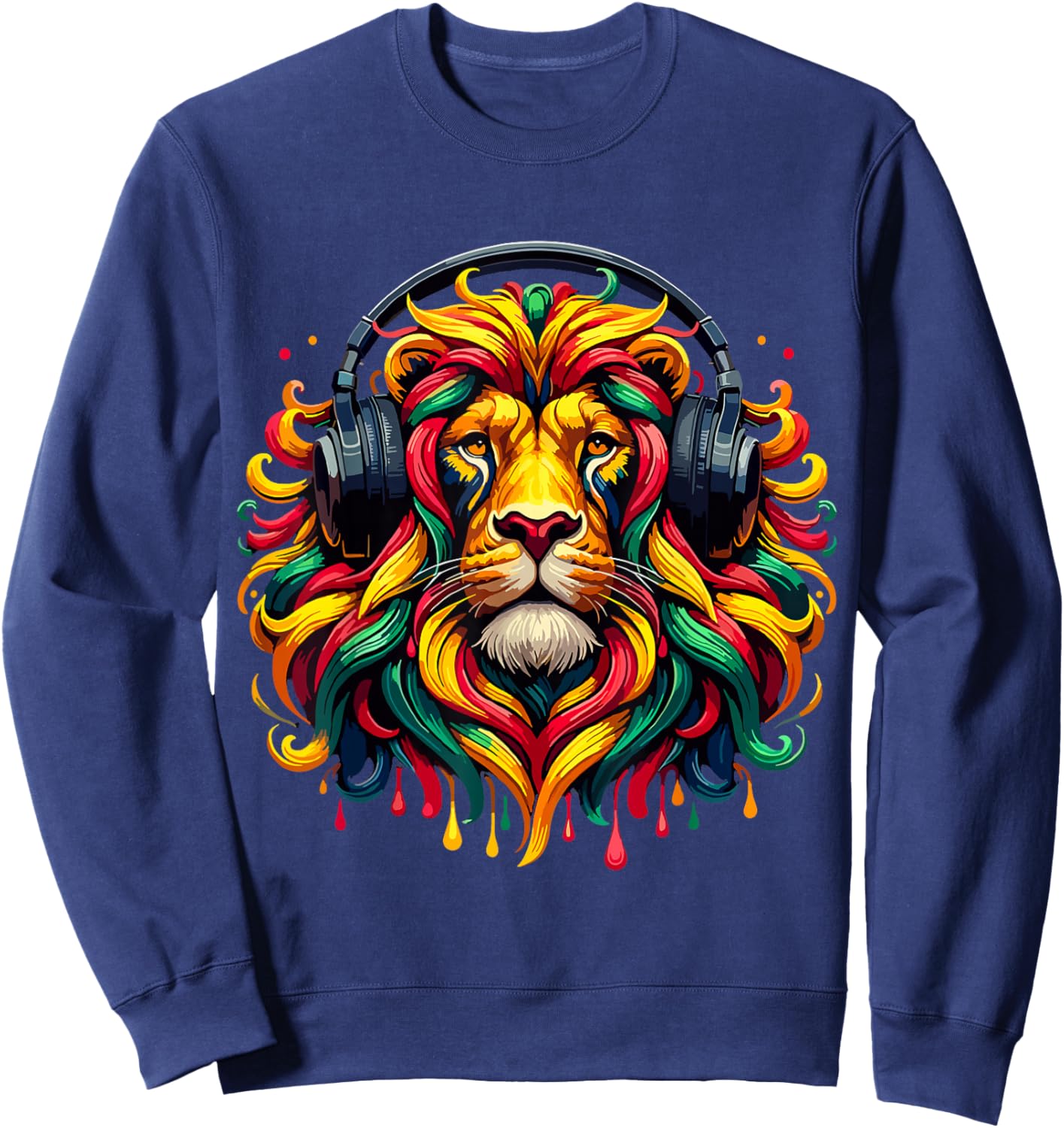 Rasta Reggae Music Headphones Jamaican Lion Of Judah Sweatshirt - Sweatshirt | Navy