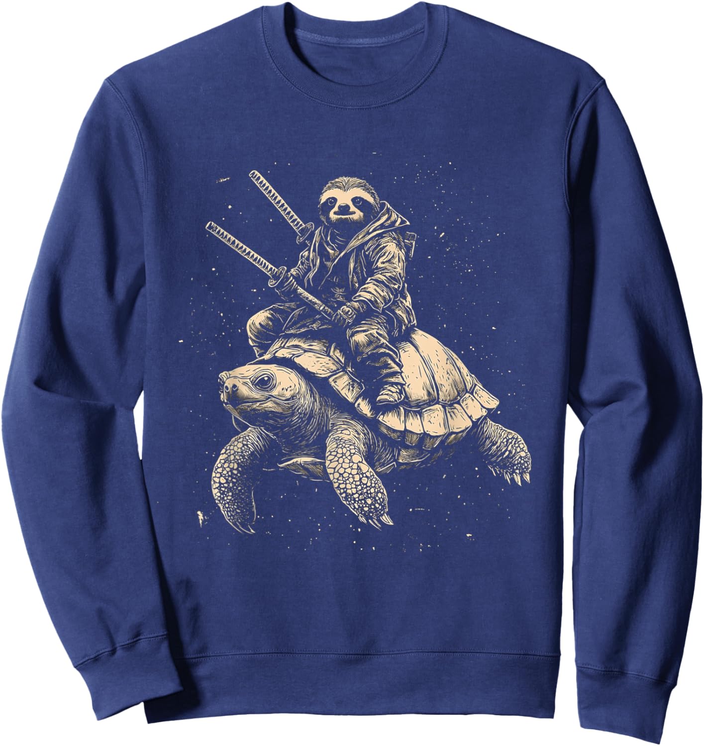 Sloth on Turtle with Katana Cool Samurai Animal Design Sweatshirt - Sweatshirt | Navy