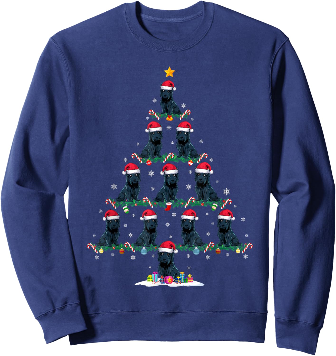 Funny Xmas Tree Scottie Dog Owner Gifts Scottie Dog Christmas Tree Pajama -Adults -Kids Black Short Sleeve Small Sweatshirt - Sweatshirt | Navy