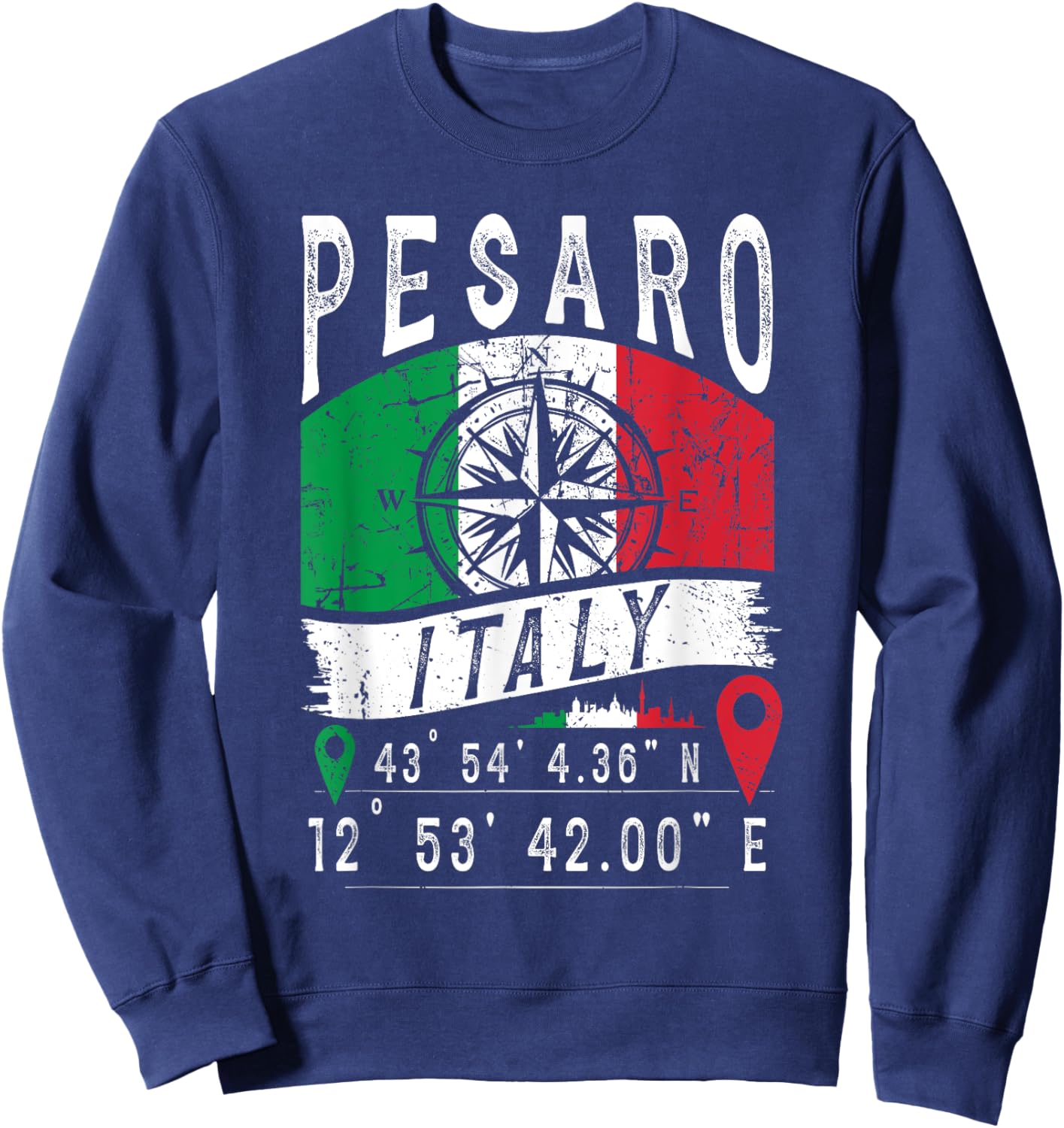 Pesaro Italy Flag Italia GPS Coordinates Of Pesaro Sweatshirt - Sweatshirt | Navy