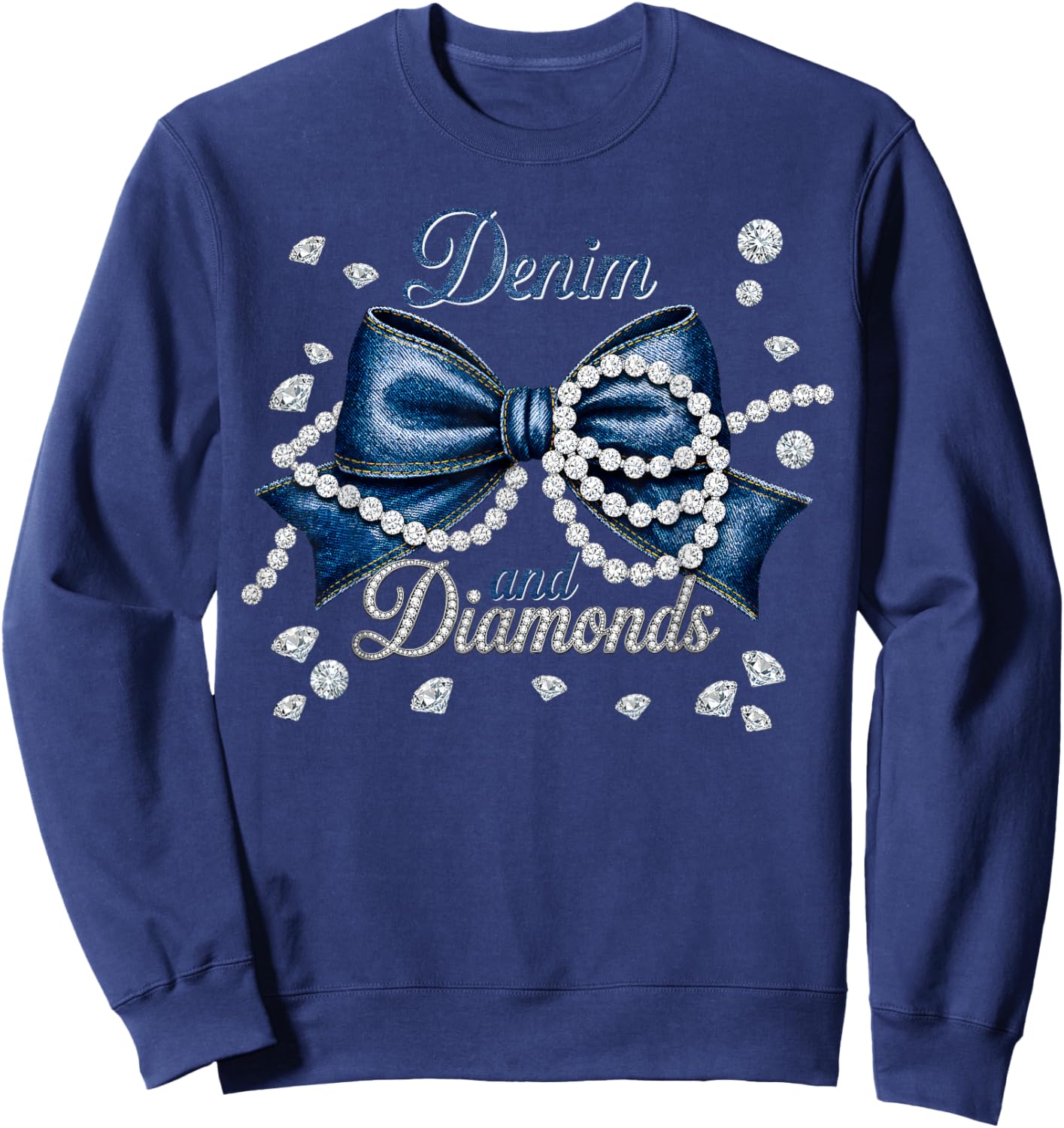 Denim and Diamonds Bow Western Cowgirl Ladies Girls Women Sweatshirt - Sweatshirt | Navy